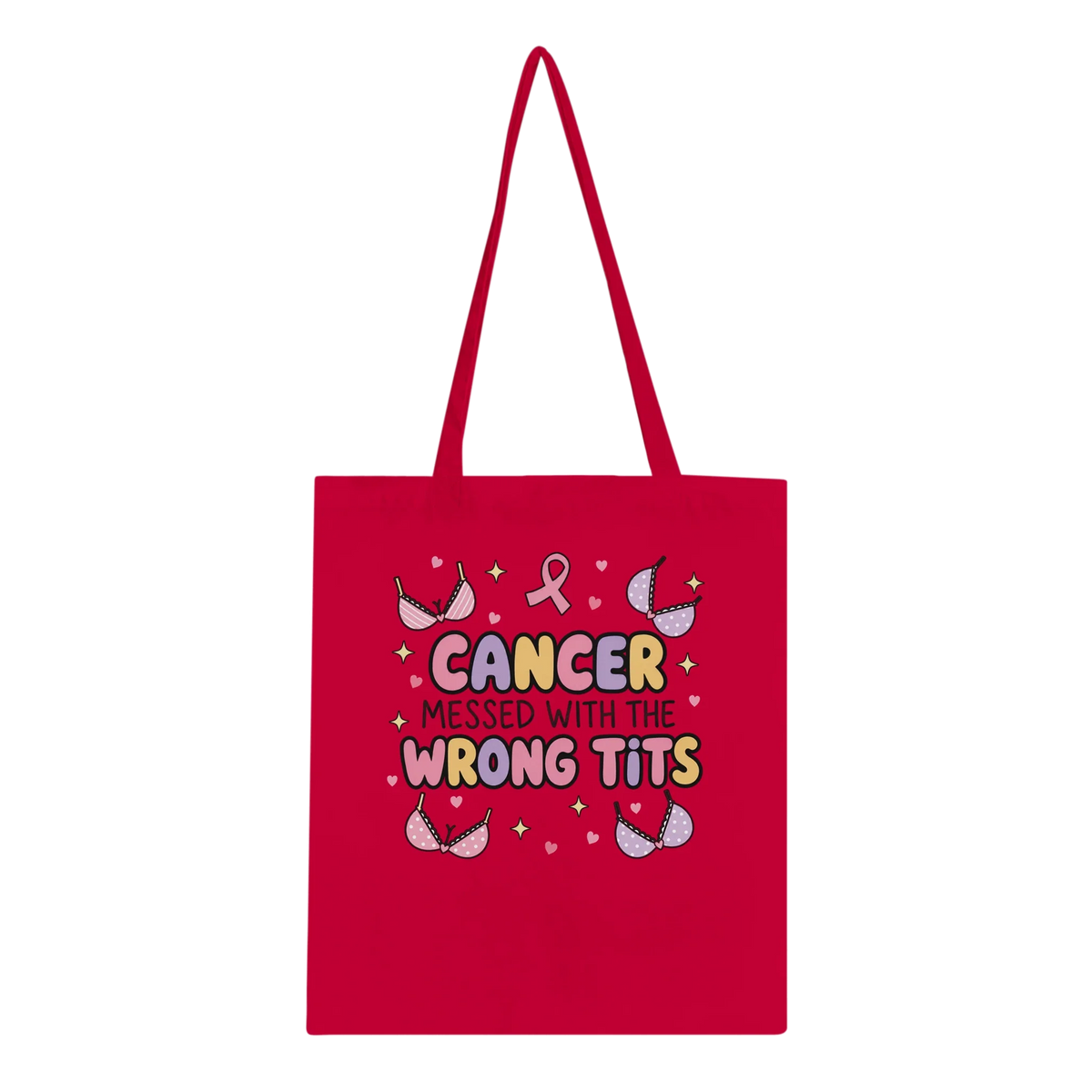 Cancer Messed With the Wrong Tits Tote Bag - Funny Breast Cancer Survivor Cotton Tote