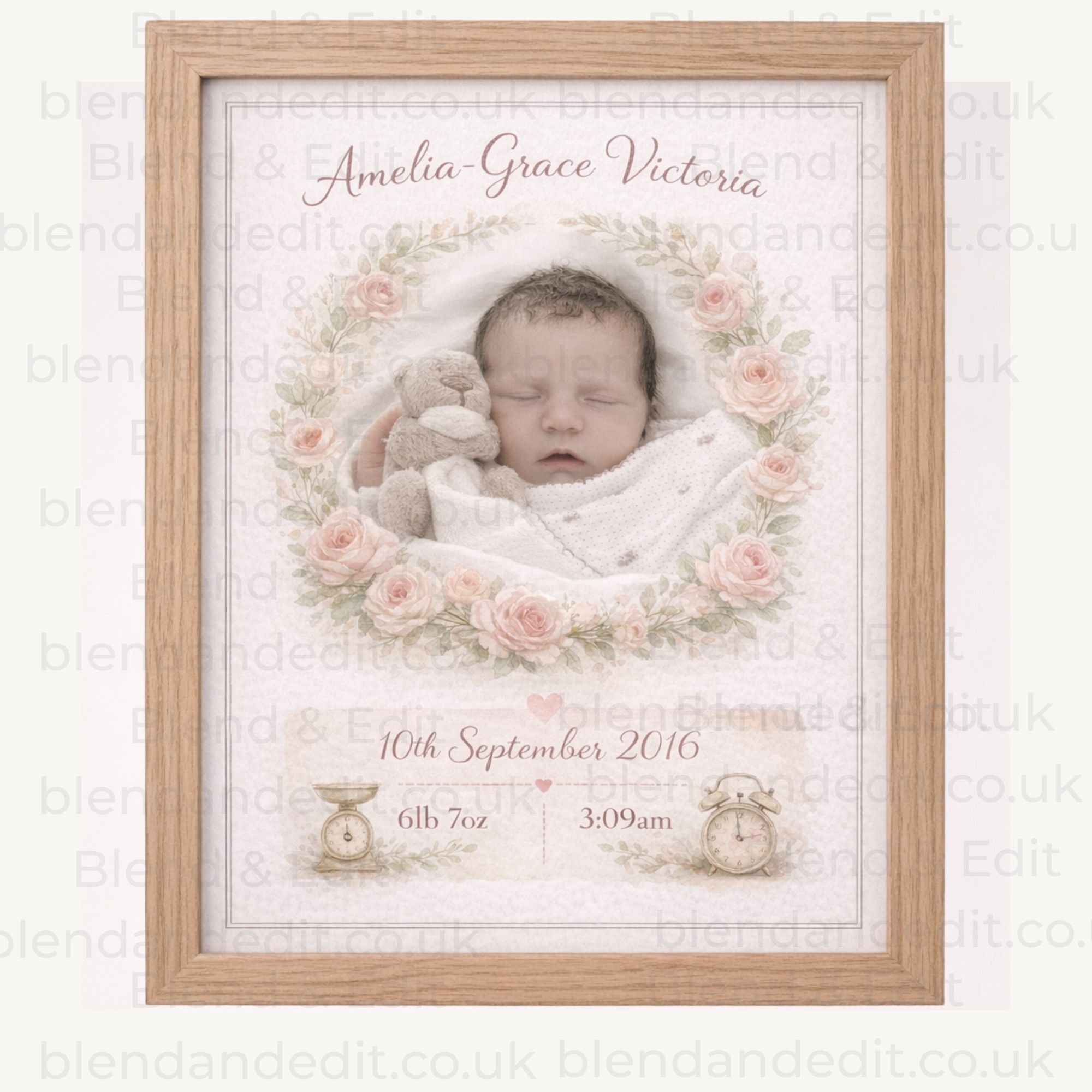 Personalised Baby Birth Stats Watercolour Print – Custom Keepsake Artwork