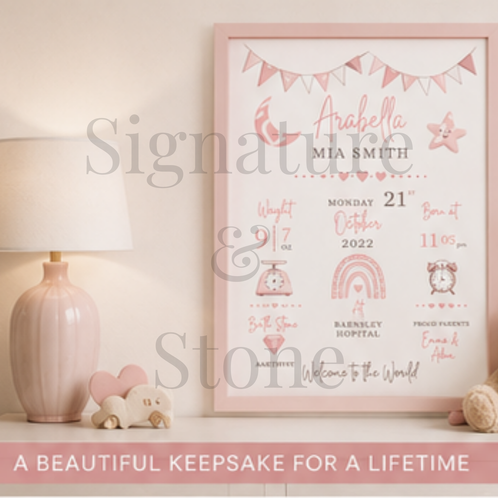 Imprimé personnalisé des statistiques de naissance de bébé | Décoration murale de chambre d'enfant sur mesure