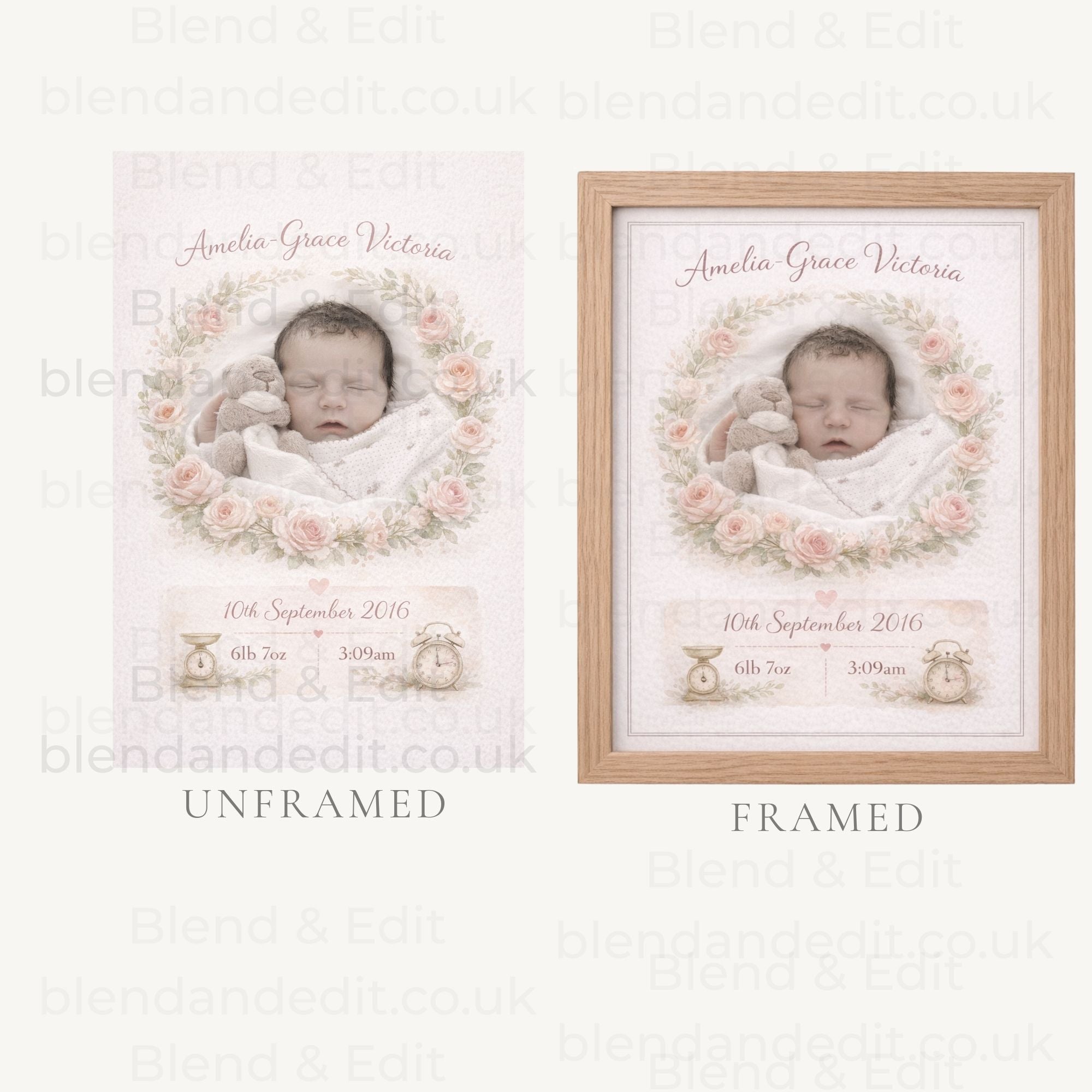 Personalised Baby Birth Stats Watercolour Print – Custom Keepsake Artwork