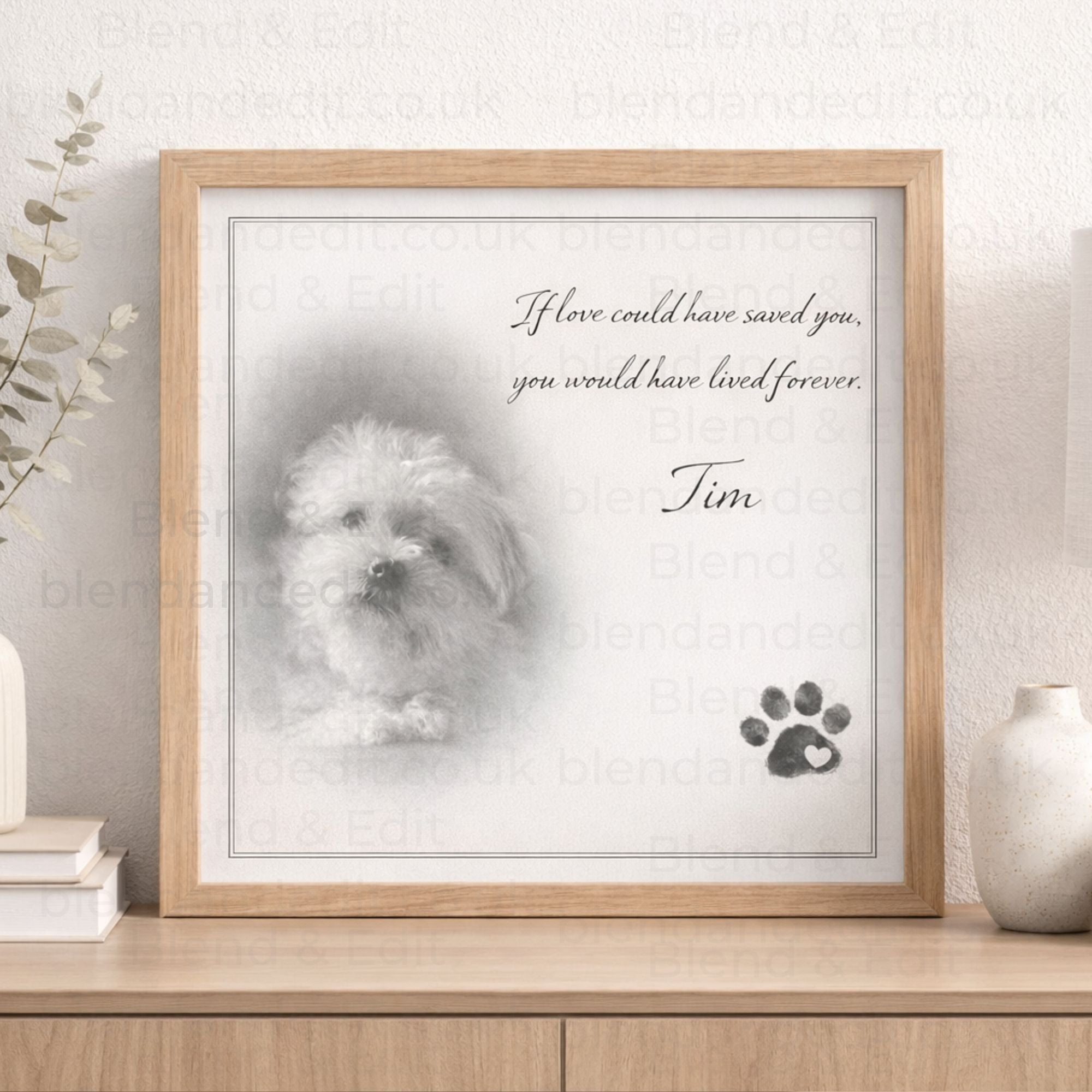 Customised Pet Portrait, Personalised Pet Memorial Print, Luxury Pet Artwork