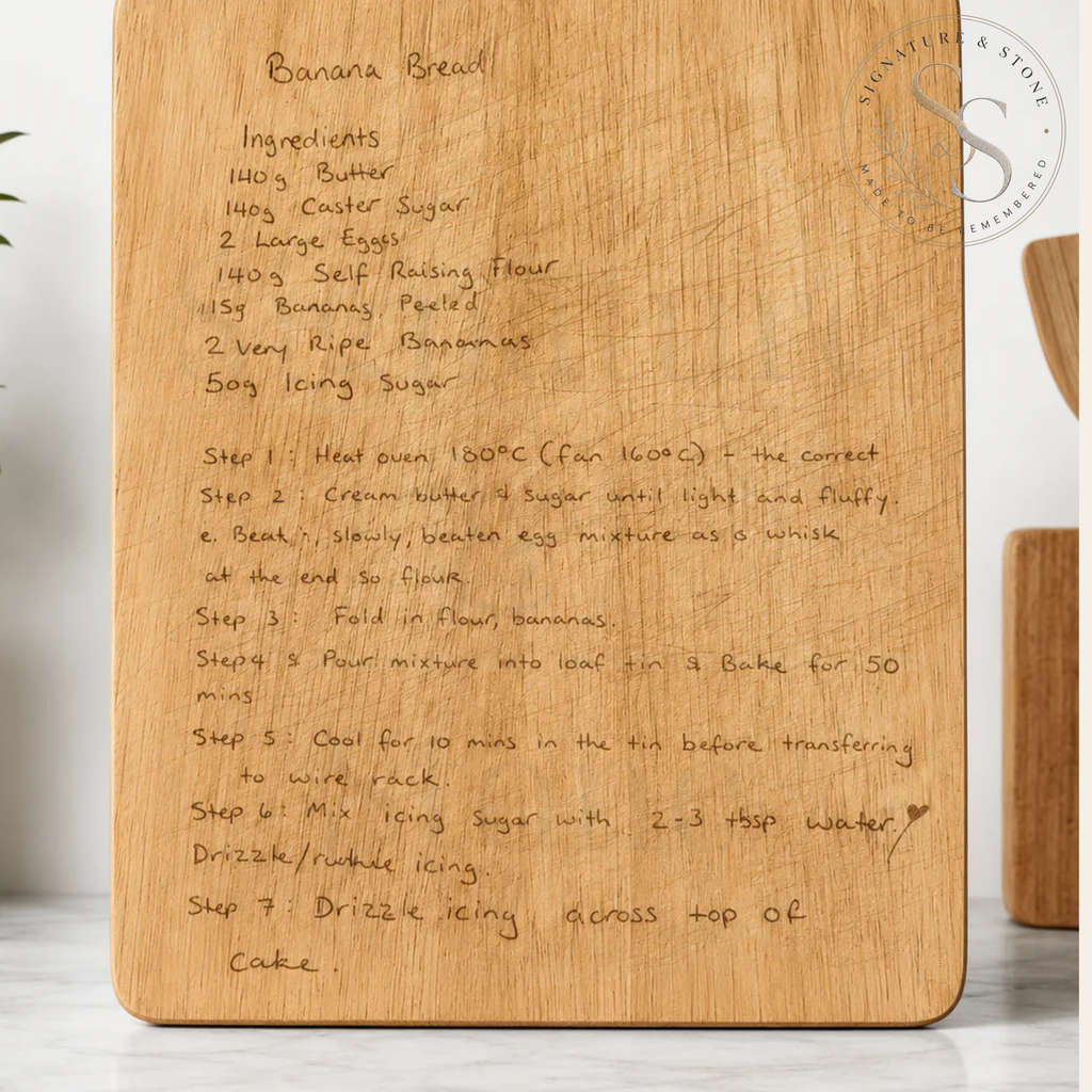 Planche de recettes manuscrites personnalisée, Planche à découper avec recette gravée, Cadeau souvenir familial