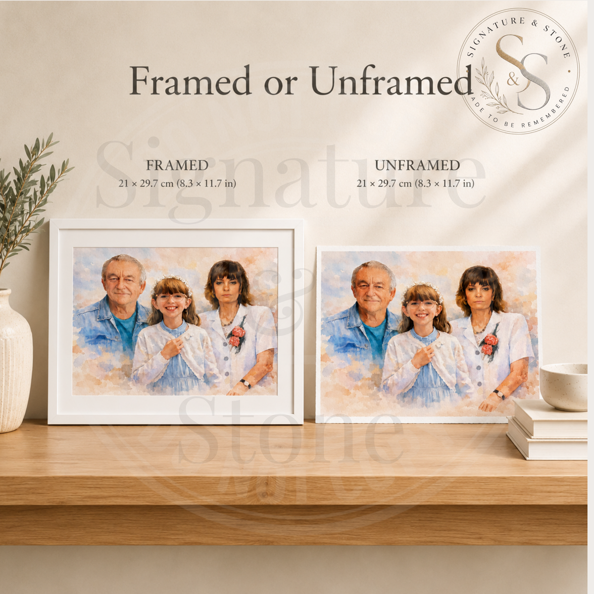 Personalised Family Portrait Print, Combine Photos into One, Custom Watercolour Portrait