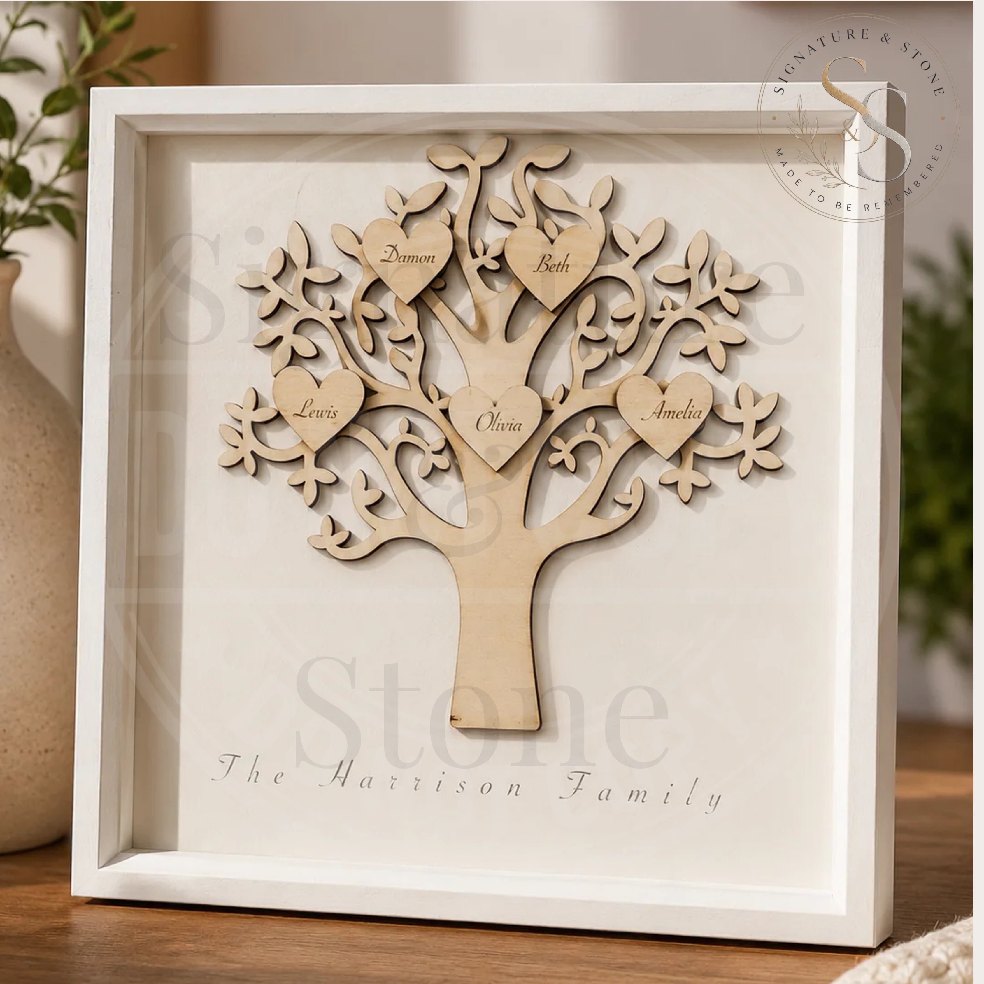 Personalised Wooden Family Tree Frame, Custom Family Tree Gift, Engraved Family Keepsake