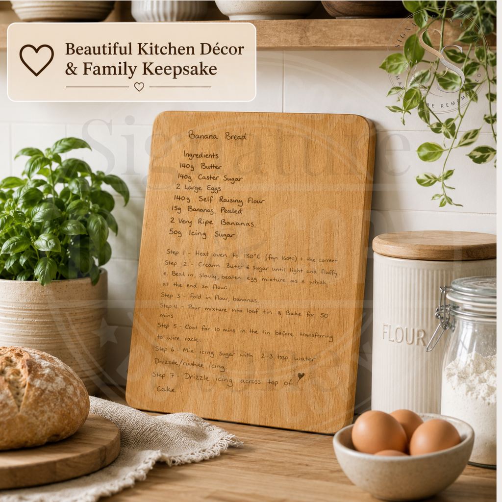 Planche de recettes manuscrites personnalisée, Planche à découper avec recette gravée, Cadeau souvenir familial
