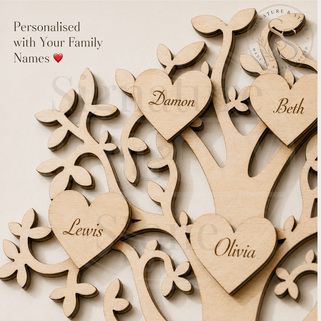 Personalised Wooden Family Tree Frame, Custom Family Tree Gift, Engraved Family Keepsake