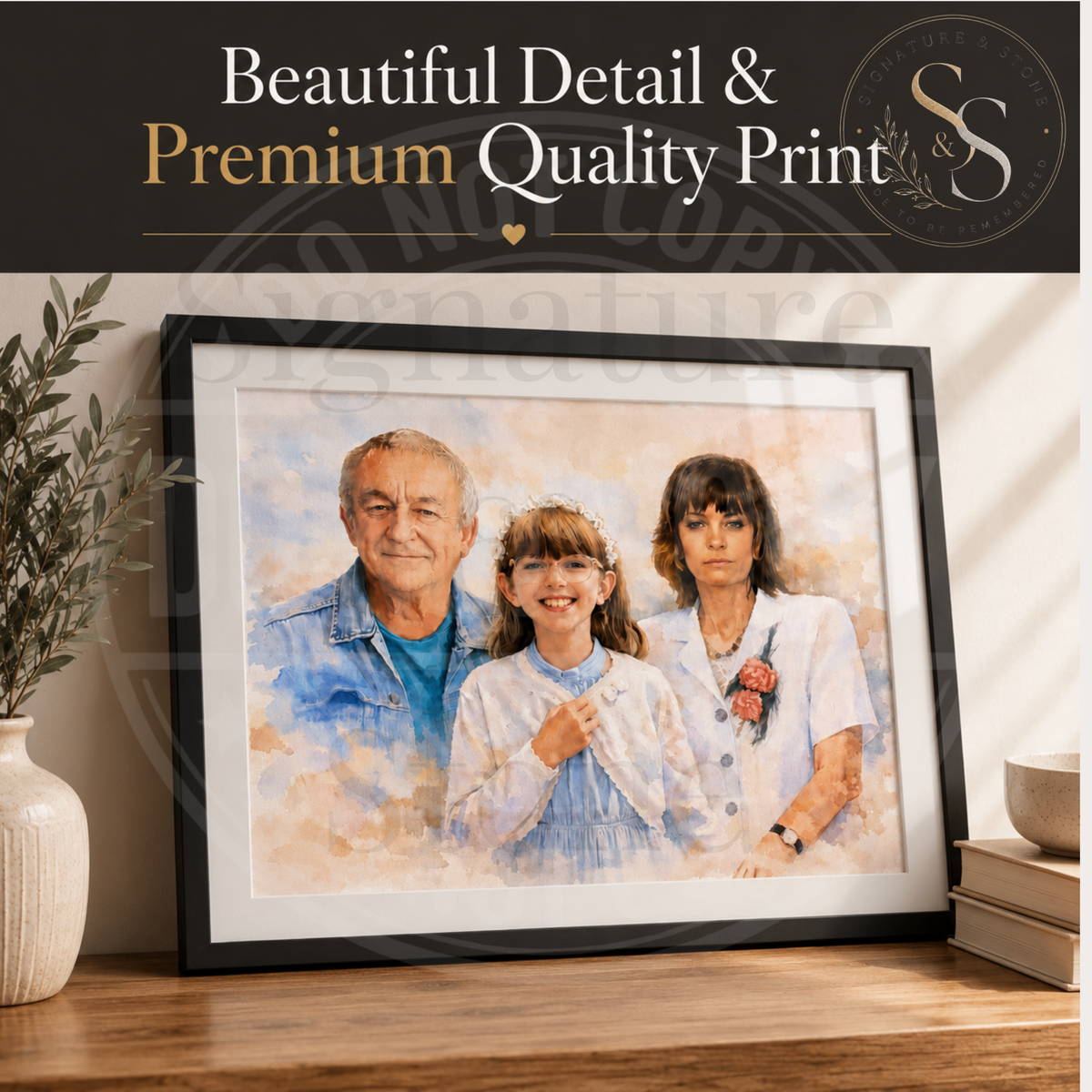 Personalised Family Portrait Print, Combine Photos into One, Custom Watercolour Portrait