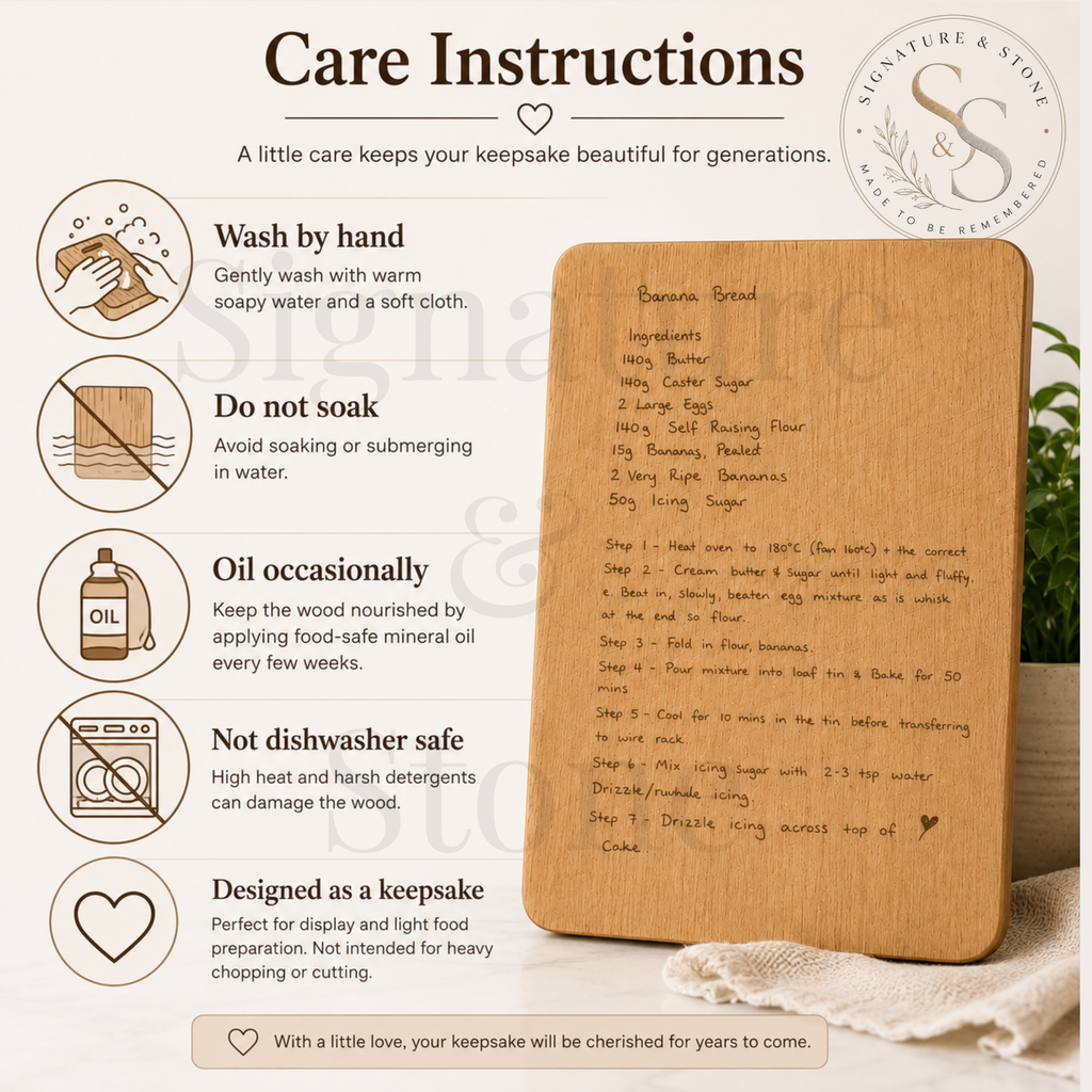 Planche de recettes manuscrites personnalisée, Planche à découper avec recette gravée, Cadeau souvenir familial