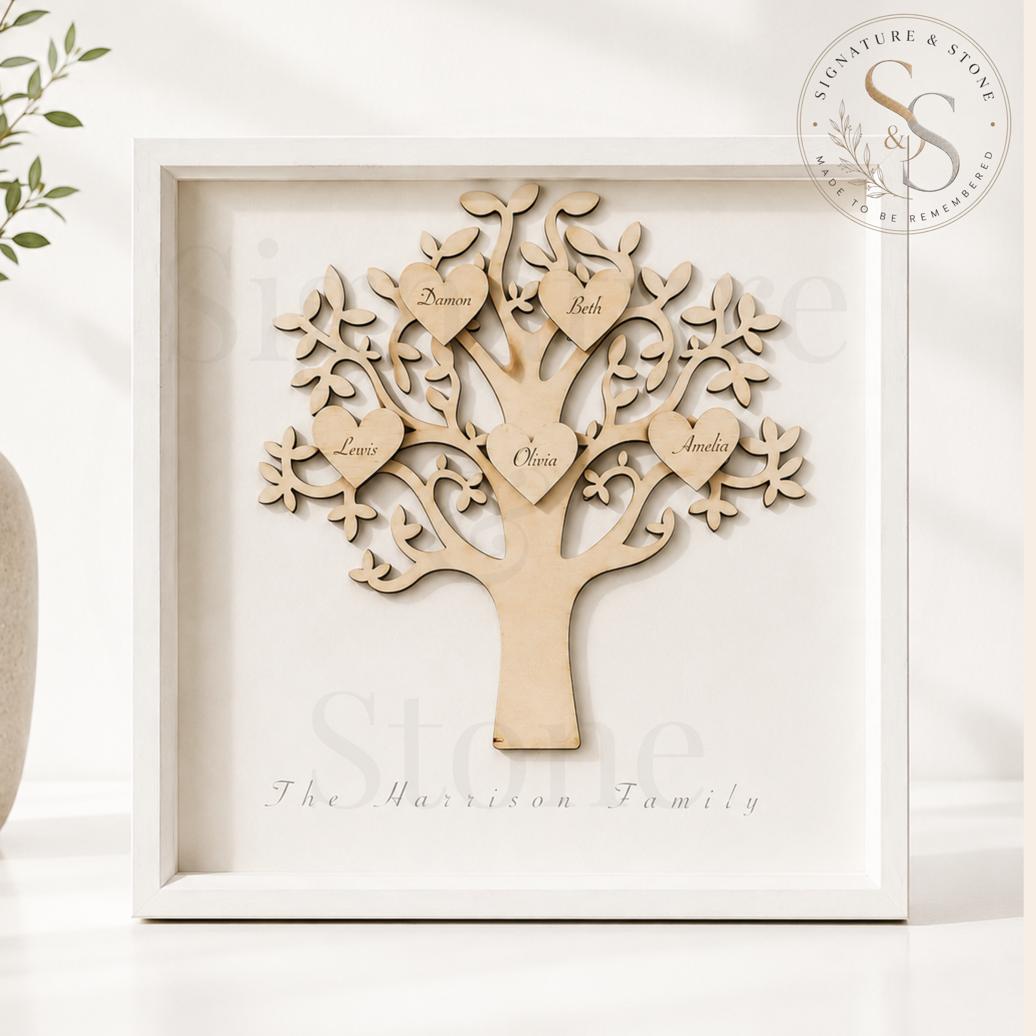 Personalised Wooden Family Tree Frame, Custom Family Tree Gift, Engraved Family Keepsake