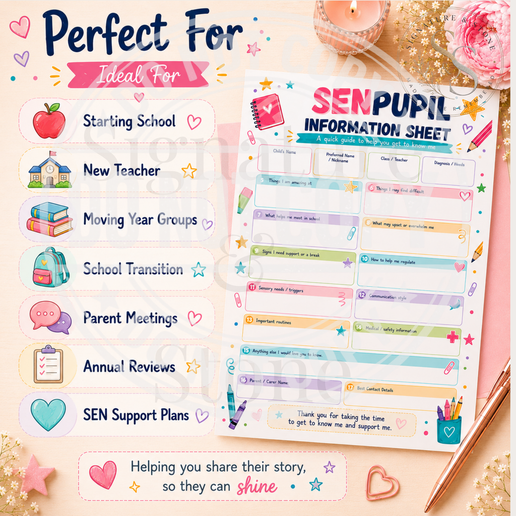 SEN Pupil Information Sheet | Printed A4 Teacher Resource | Autism, ADHD & SEND School Transition Form