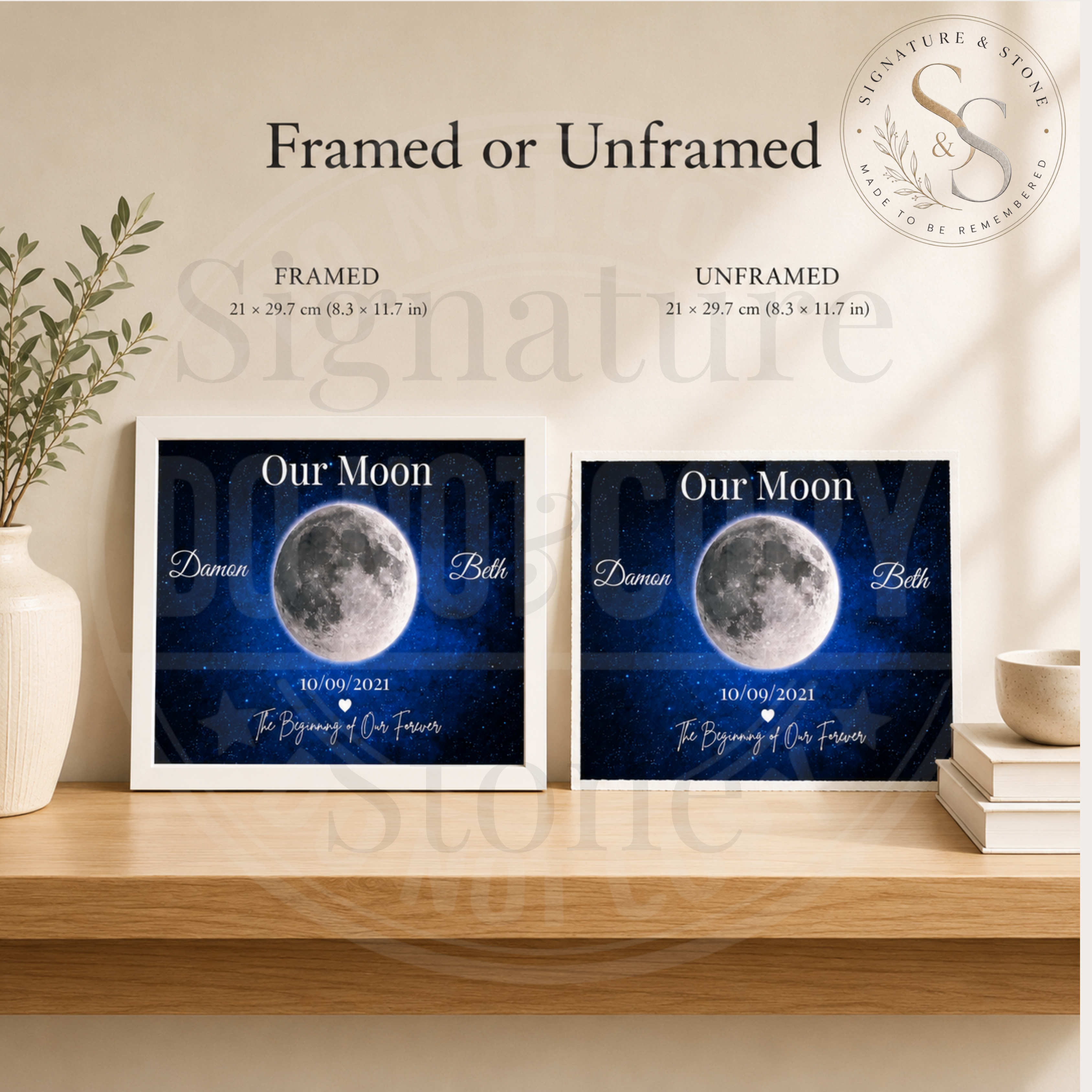 Personalised Moon Print, Couples Wall Art, Framed or Unframed Anniversary Gift