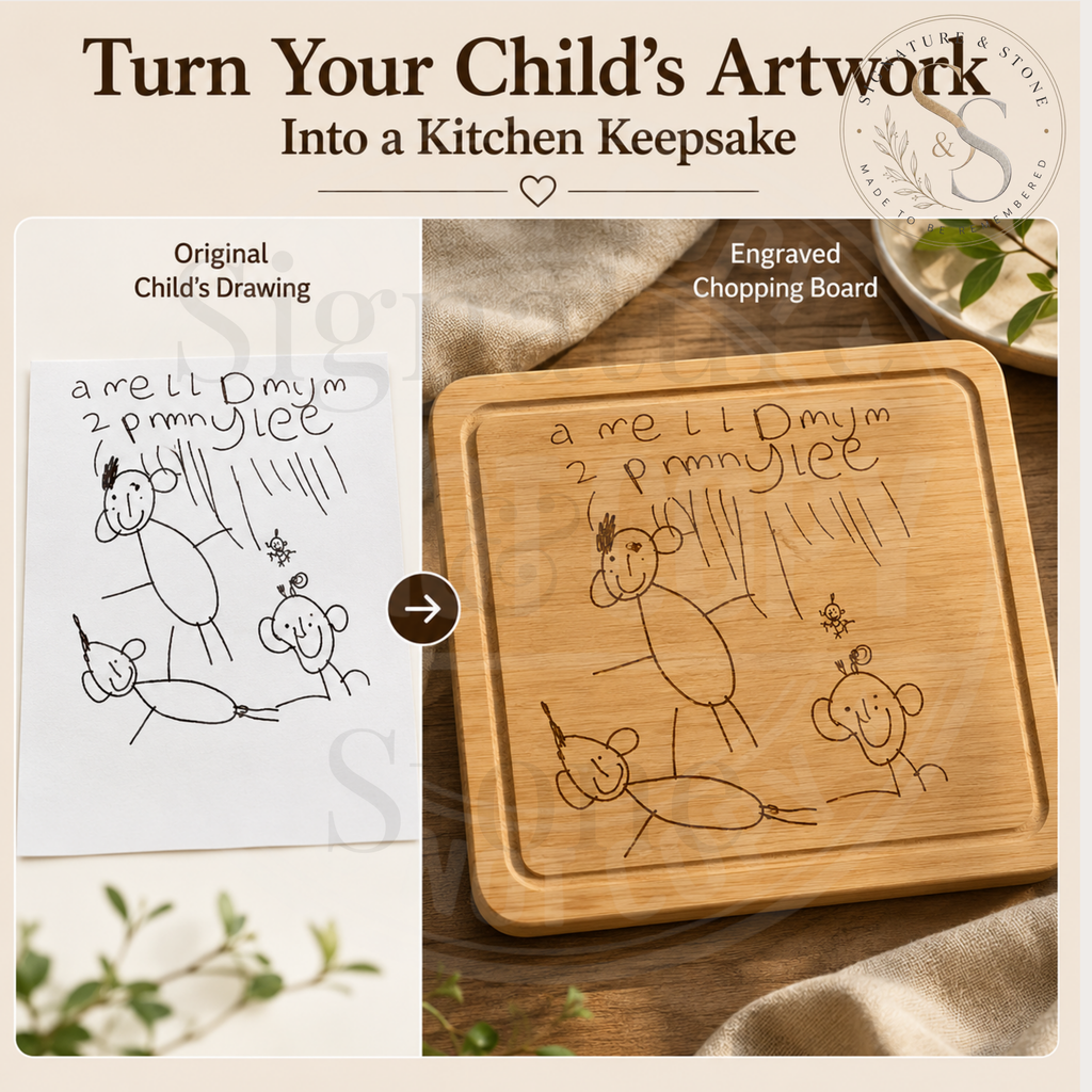 Planche à découper personnalisée, Planche gravée dessin d'enfant, Planche à découper en bois personnalisée