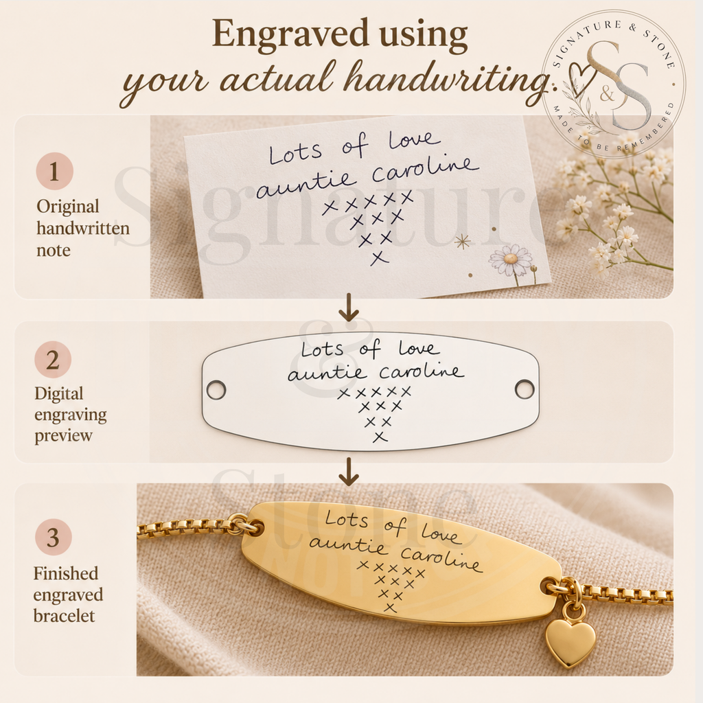 Bracelet jonc gravé personnalisé en écriture manuscrite, Bijou personnalisé gravé