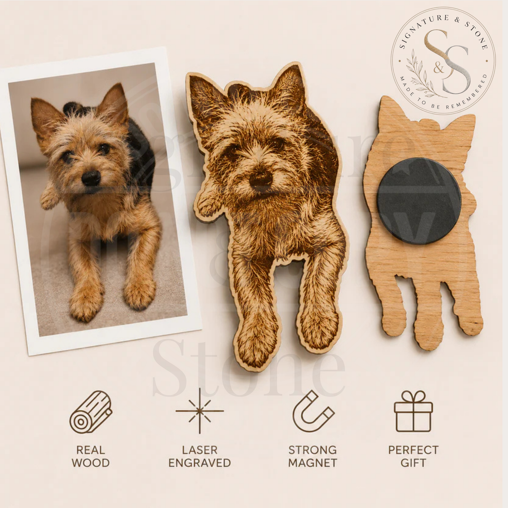 Aimant de réfrigérateur personnalisé pour animaux de compagnie, Aimant en bois gravé pour animaux de compagnie, Cadeau personnalisé