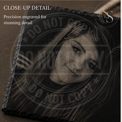 Personalised Engraved Slate Coaster, Custom Photo Coaster, Laser Engraved Gift