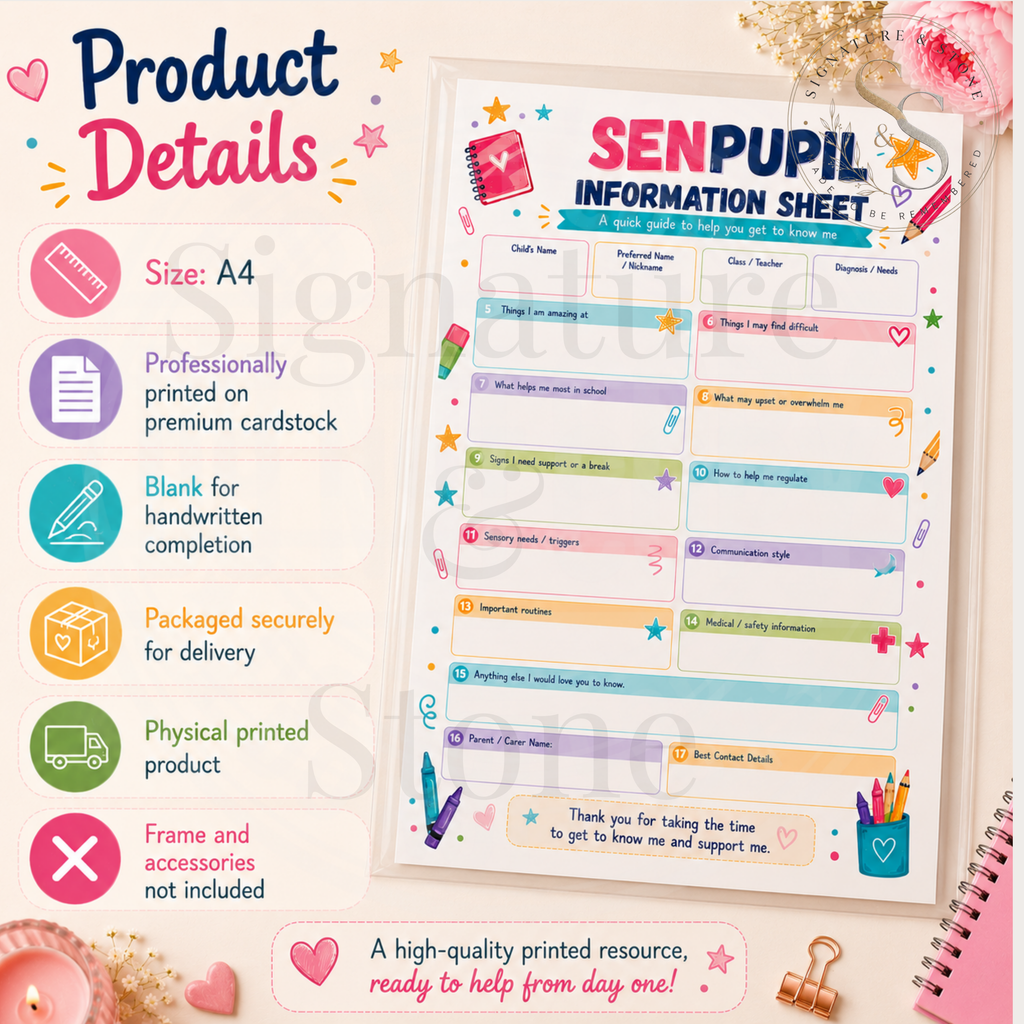 SEN Pupil Information Sheet | Digital Download | Pay What You Can