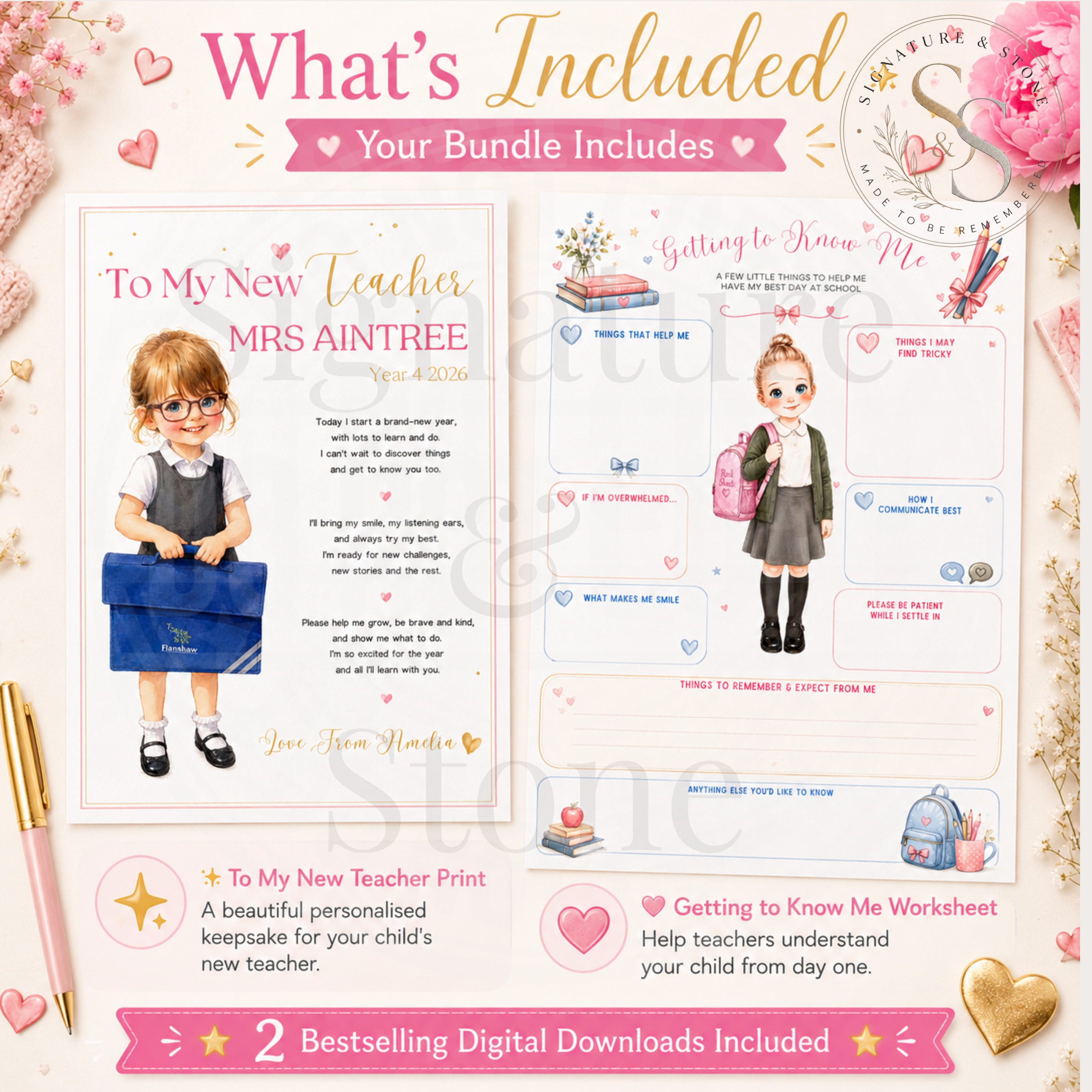 School Starter Bundle | Personalised Teacher Letter & Getting To Know Me Sheet | Digital Download