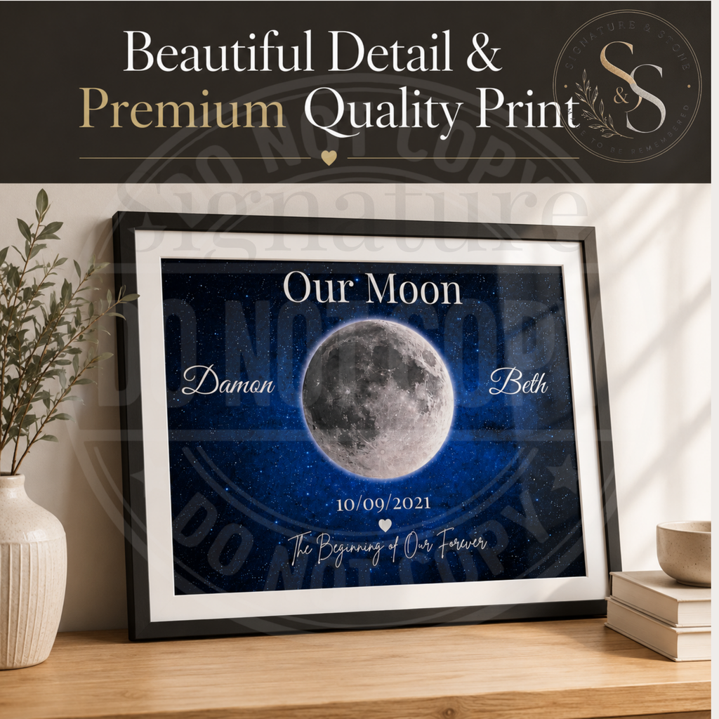 Impression de lune personnalisée, décoration murale pour couples, cadeau d'anniversaire encadré ou non encadré