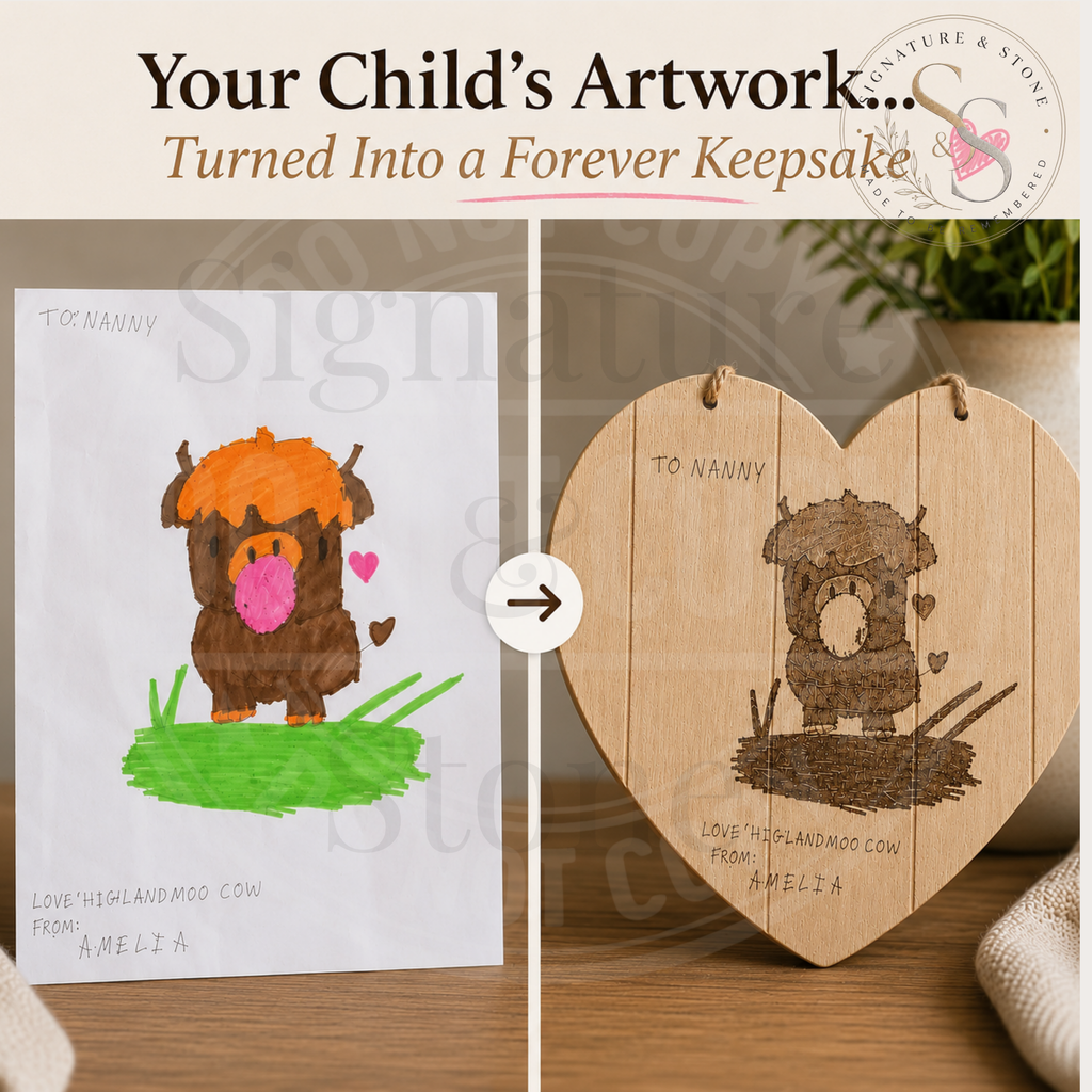 Souvenir personnalisé d'œuvre d'art d'enfant, plaque en bois gravée sur mesure, cadeau de dessin d'enfant