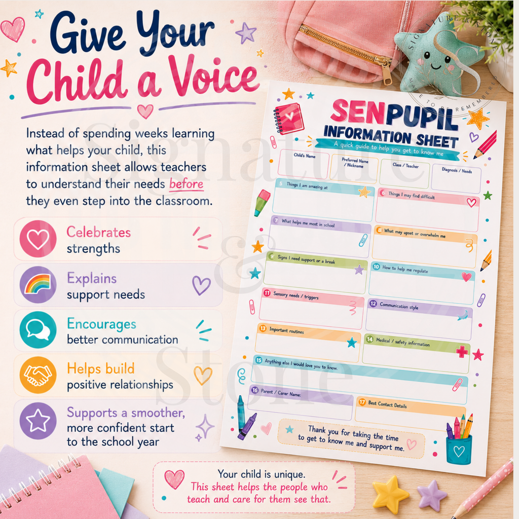 SEN Pupil Information Sheet | Printed A4 Teacher Resource | Autism, ADHD & SEND School Transition Form