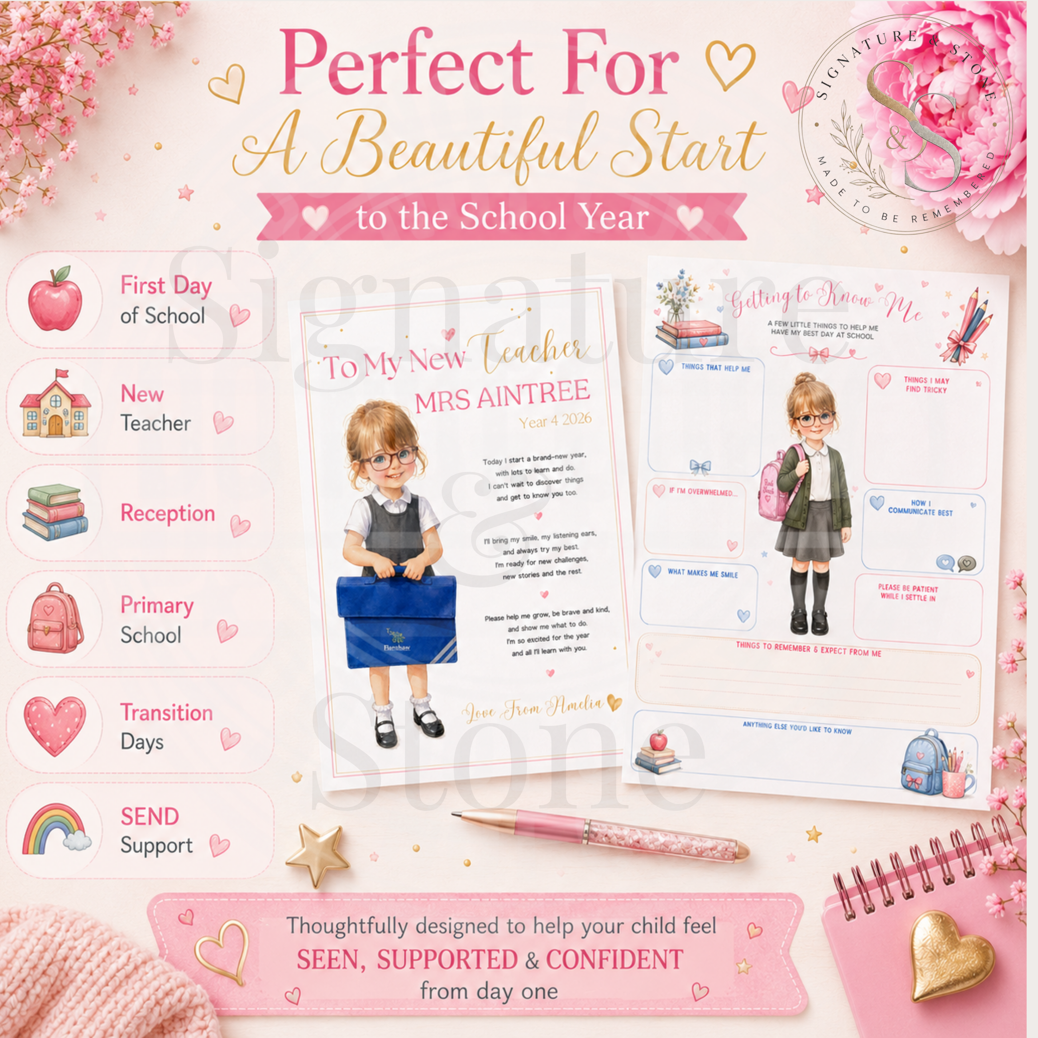 School Starter Bundle | Personalised Teacher Letter & Getting To Know Me Sheet | Digital Download