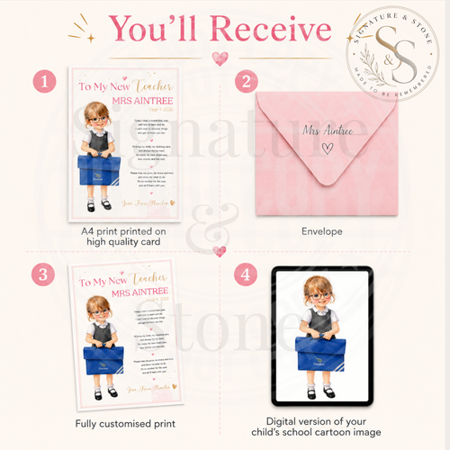 Impression personnalisée pour nouvel enseignant | Portrait d'enfant sur mesure | Souvenir de rentrée des classes | Cadeau encadré ou non encadré
