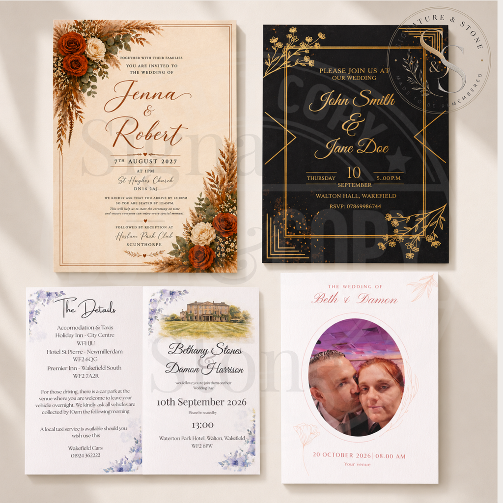 Faire-part de mariage personnalisé, Faire-part de mariage entièrement personnalisable, Papeterie de mariage personnalisée
