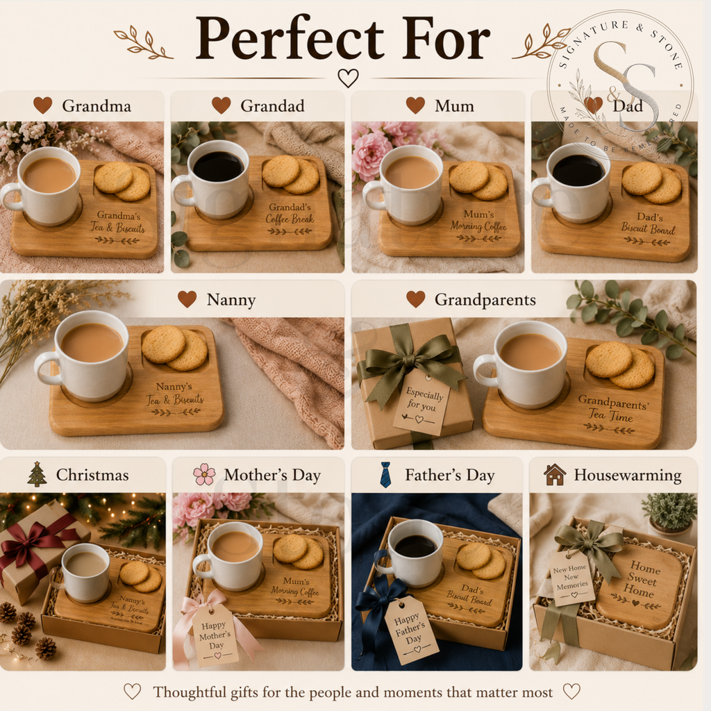 Plateau de thé et biscuits personnalisé, Plateau de thé en bois gravé, Cadeau de plateau de thé personnalisé pour Nounou, Grand-mère, Maman