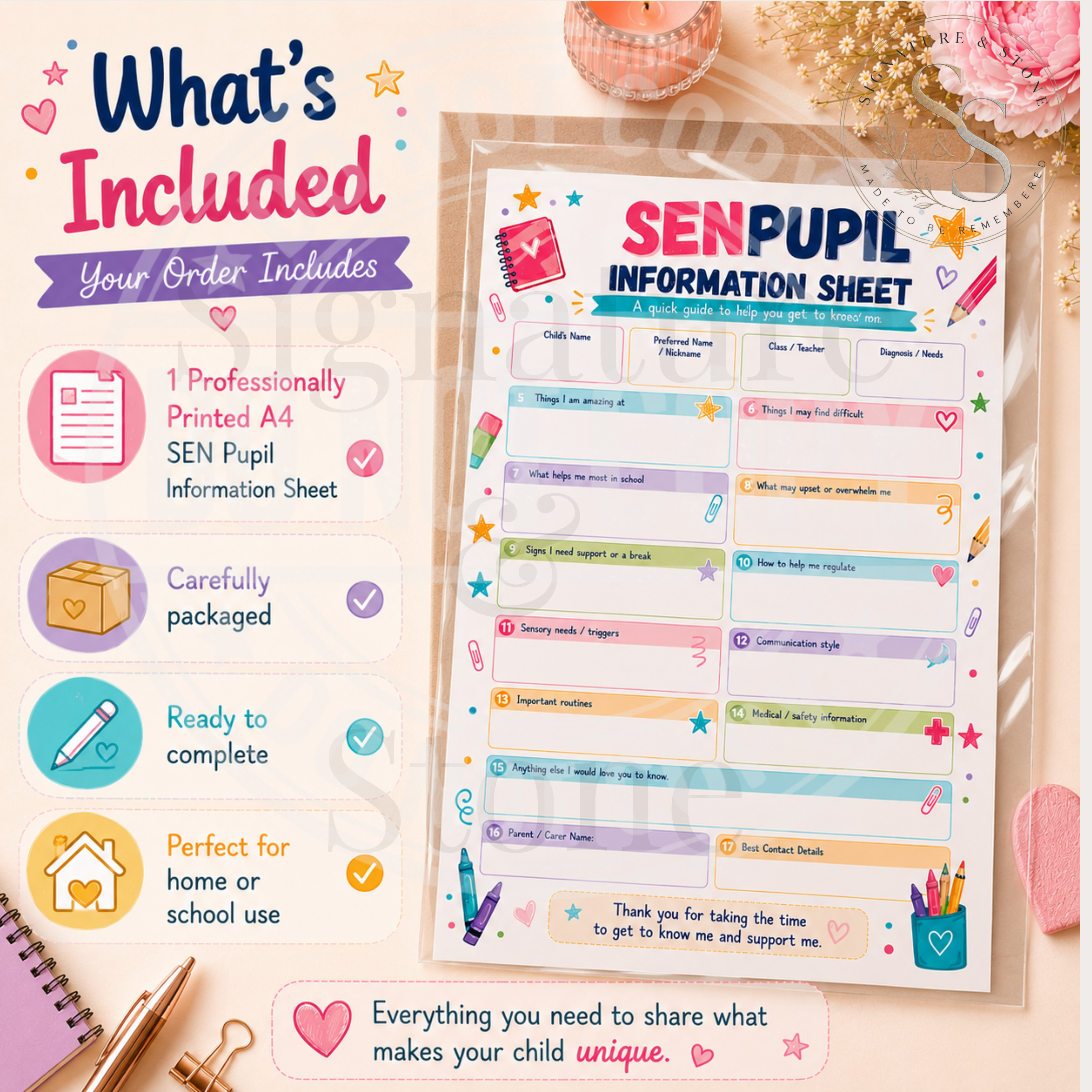 SEN Pupil Information Sheet | Digital Download | Pay What You Can