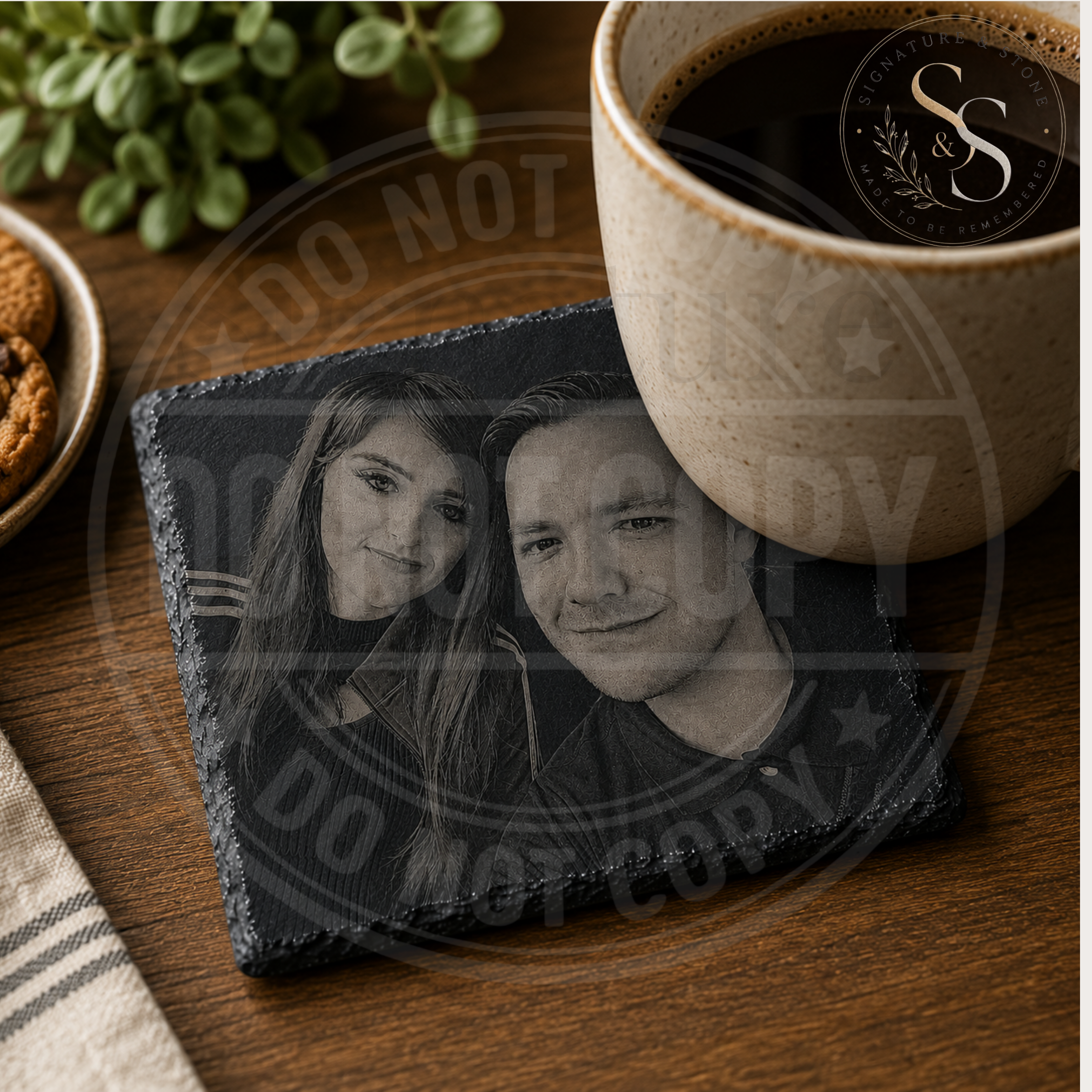 Personalised Engraved Slate Coaster, Custom Photo Coaster, Laser Engraved Gift