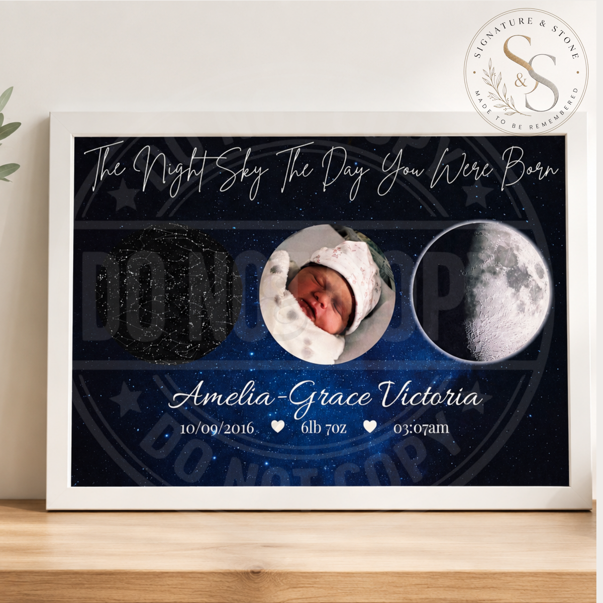 Personalised Night Sky Birth Print, Baby Star Map, Moon Phase Nursery Wall Art