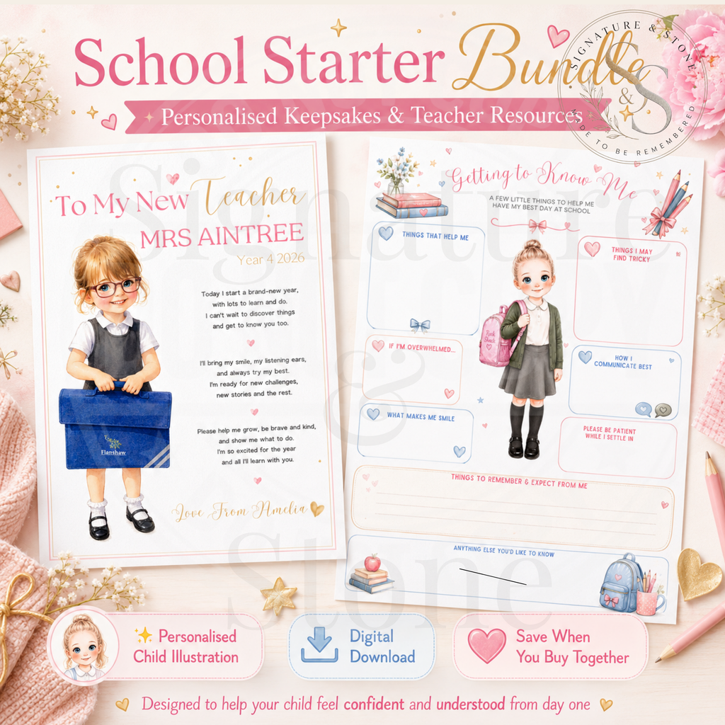 School Starter Bundle | Personalised Teacher Letter & Getting To Know Me Sheet | Digital Download