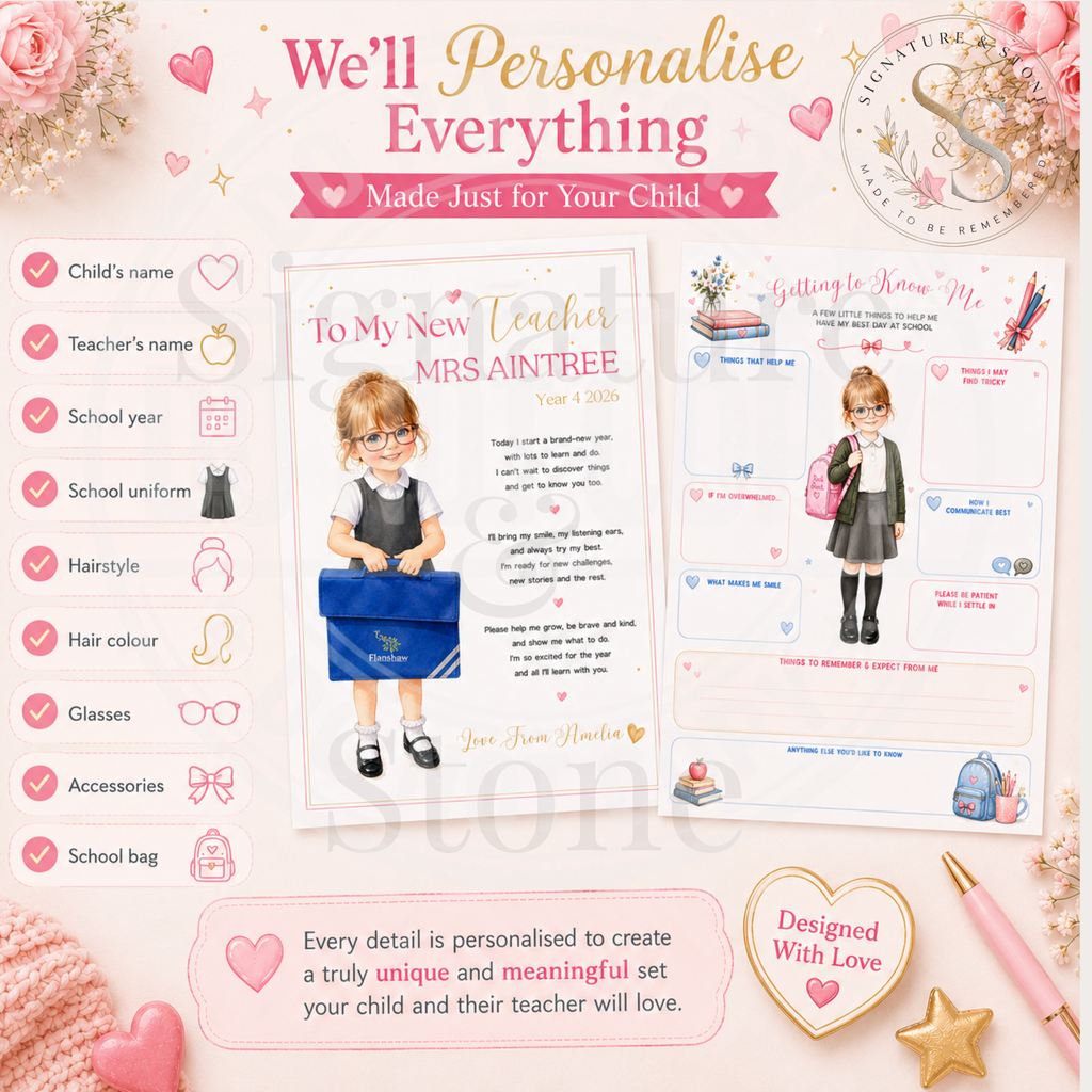 School Starter Bundle | Personalised Teacher Letter & Getting To Know Me Sheet | Digital Download