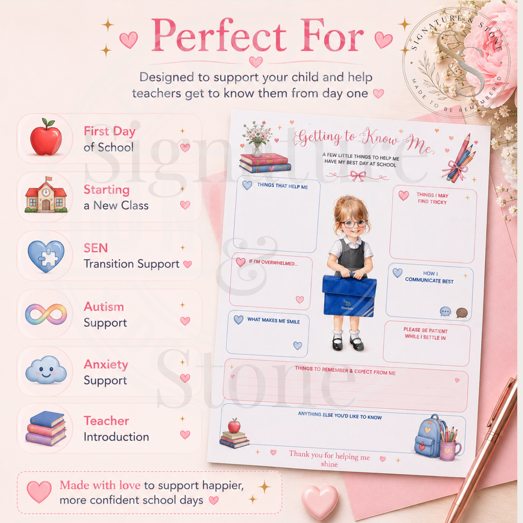 Personalised Getting to Know Me School Sheet | Custom Child Illustration | Printed Teacher Information Form | Back to School Resource