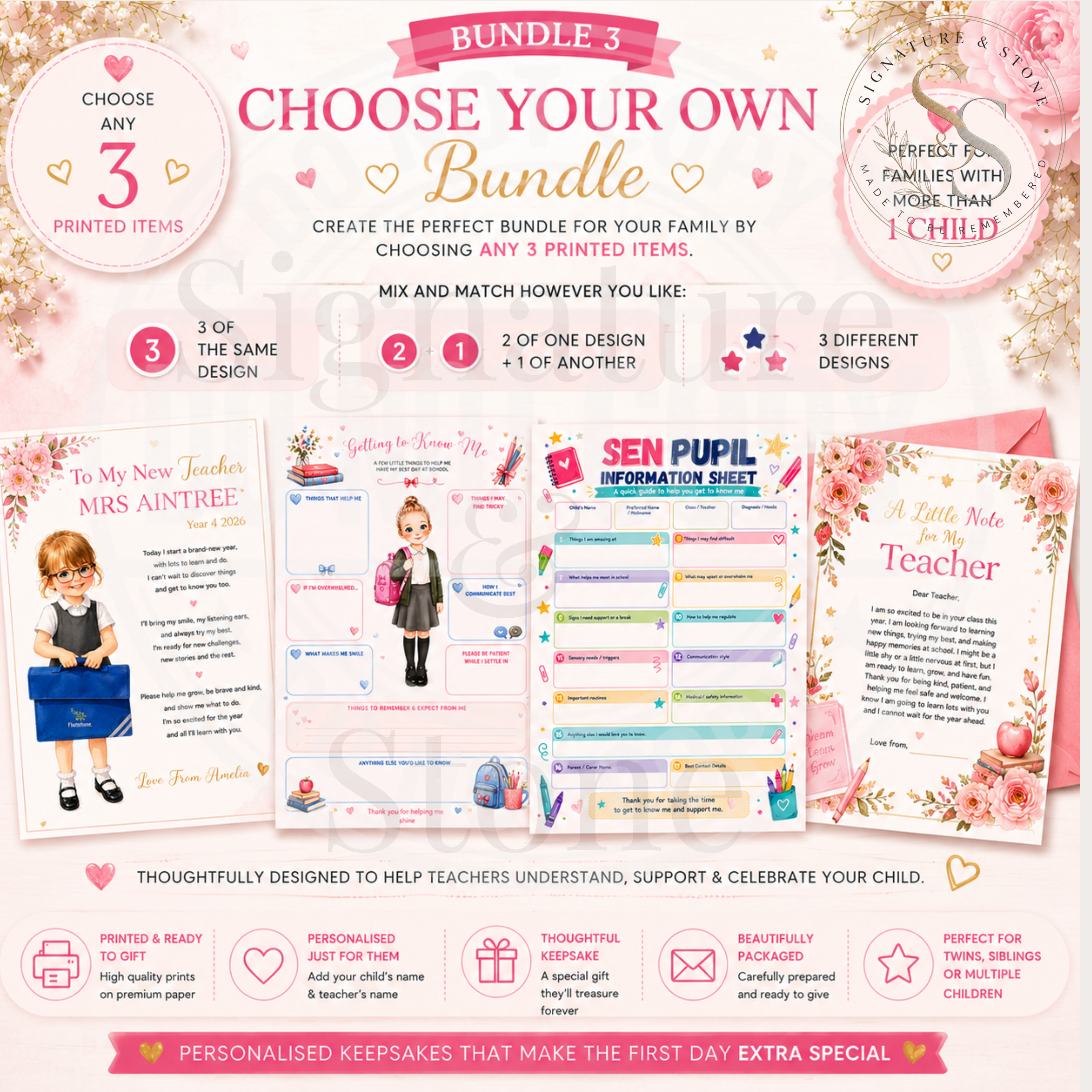Pack de Démarrage Scolaire Personnalisé | Cadeau pour Enseignant & Livret d'Information Scolaire | Kit Souvenir Scolaire Imprimé | Illustration Enfant Personnalisée