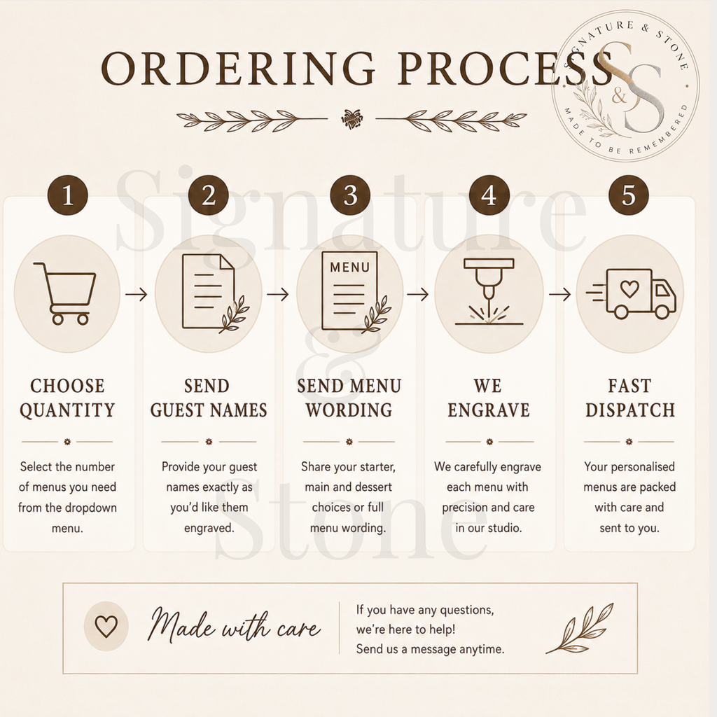 Personalised Laser Engraved Wooden Wedding Menu - Custom Names, Date & Text - Handmade in the UK