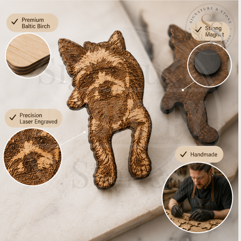 Aimant de réfrigérateur personnalisé pour animaux de compagnie, Aimant en bois gravé pour animaux de compagnie, Cadeau personnalisé