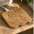 Chargeur sans fil personnalisé, Chargeur gravé dessin enfant, Chargeur de téléphone personnalisé en bambou