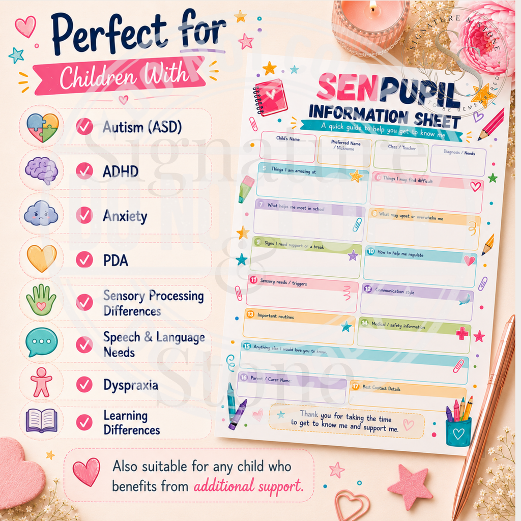 SEN Pupil Information Sheet | Printed A4 Teacher Resource | Autism, ADHD & SEND School Transition Form