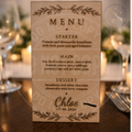 Personalised Laser Engraved Wooden Wedding Menu - Custom Names, Date & Text - Handmade in the UK