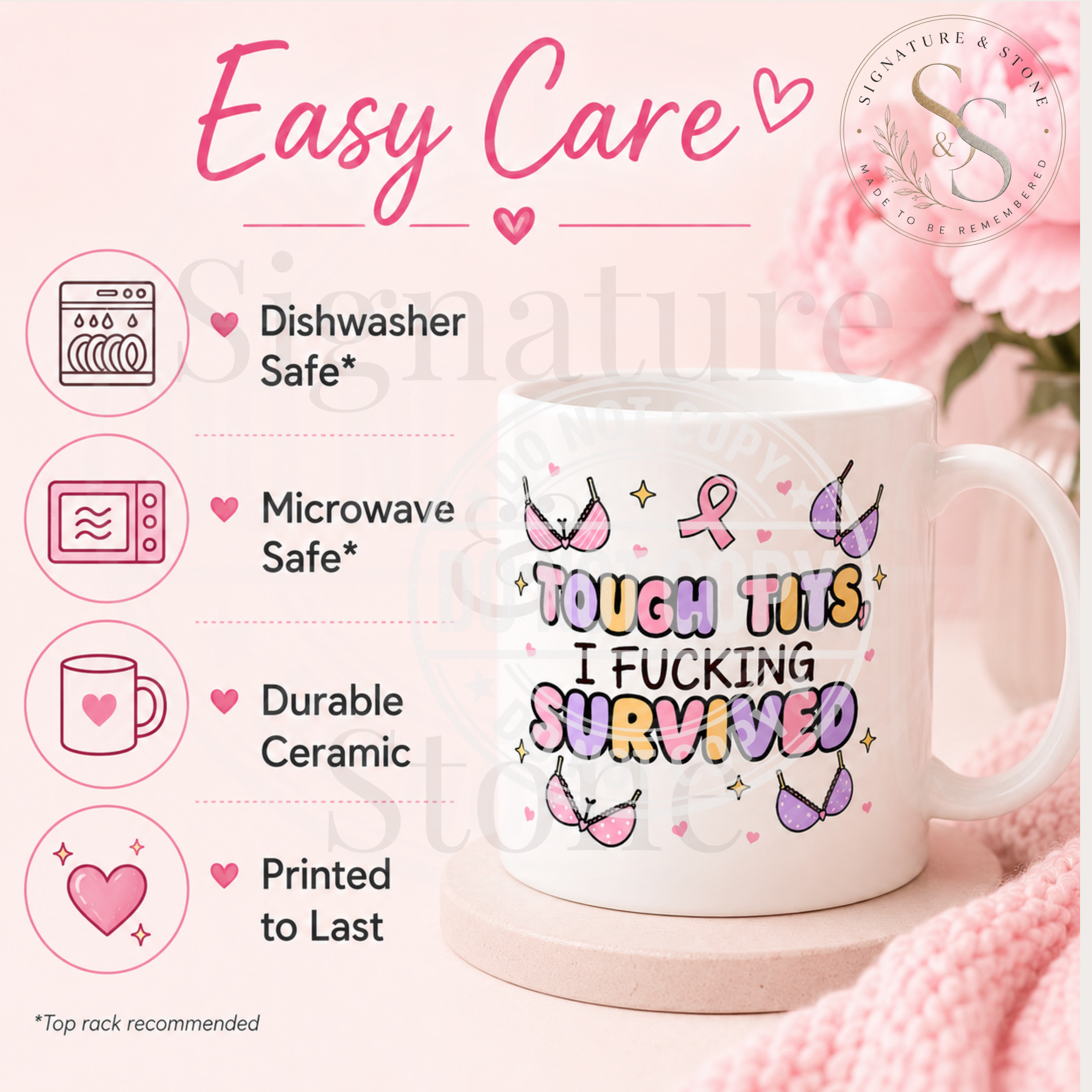 Tough Tits I F*cking Survived Mug | Funny Breast Cancer Survivor Coffee Mug