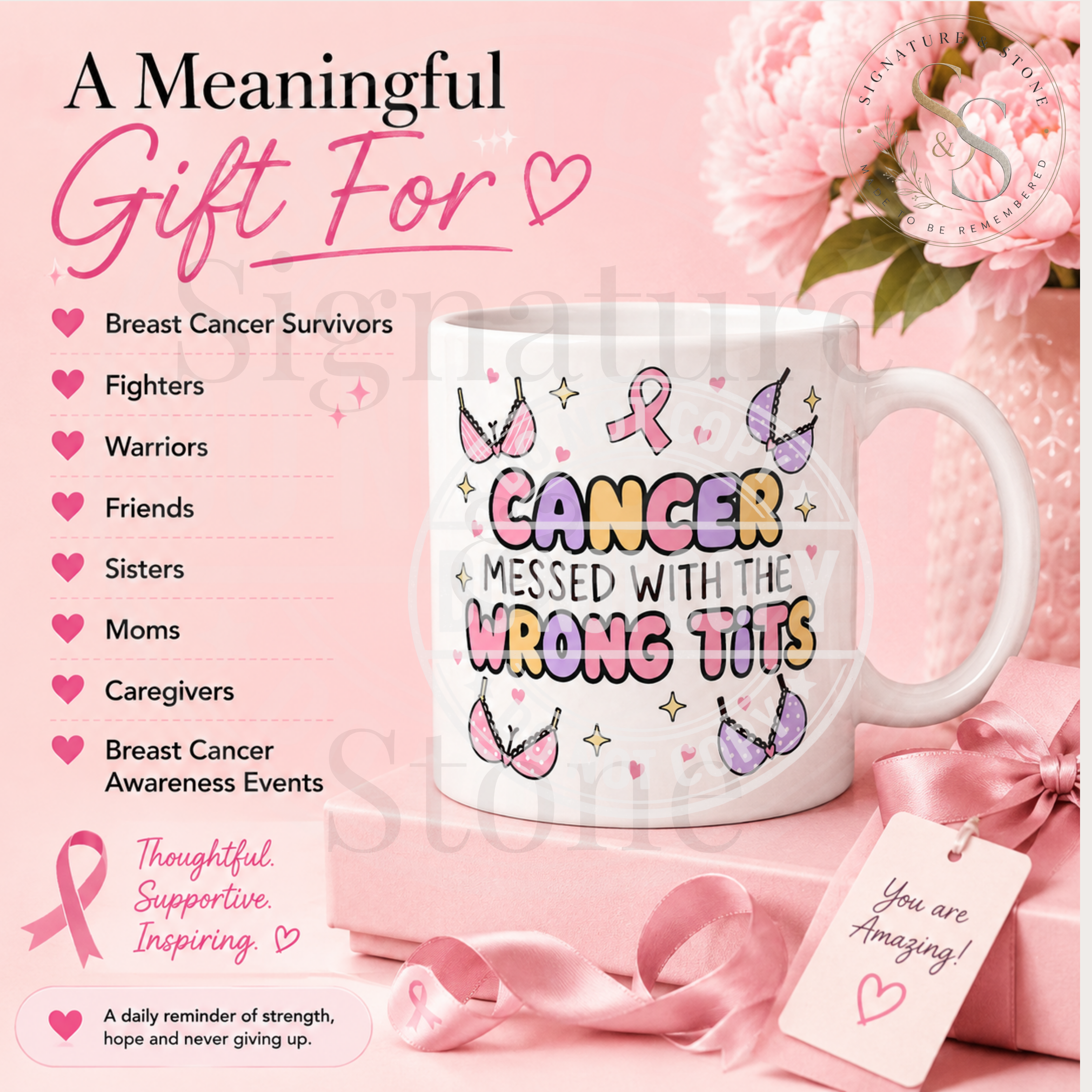 Cancer Messed With the Wrong Tits Mug | Funny Breast Cancer Survivor Coffee Mug