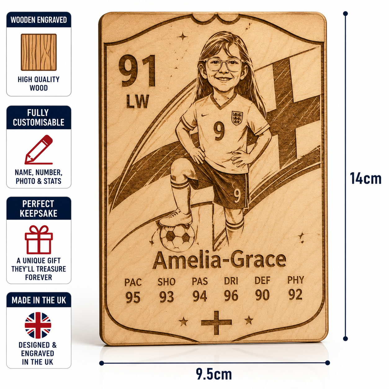 Wooden Engraved Trumps Card - England Player Edition