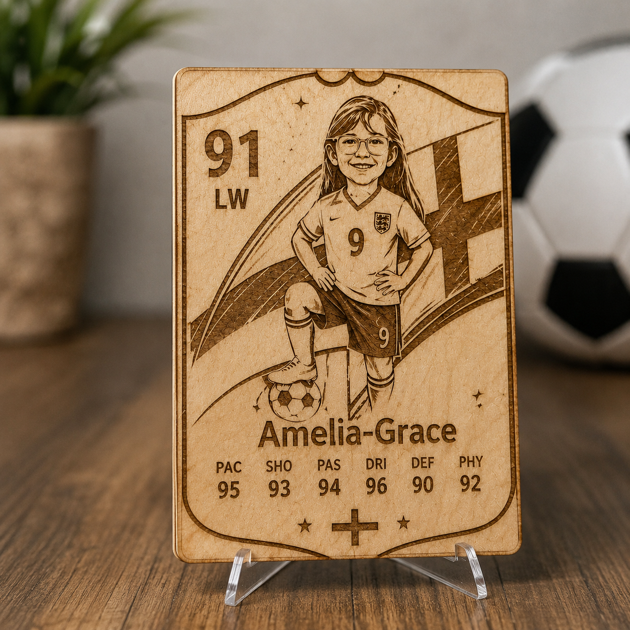 Wooden Engraved Trumps Card - England Player Edition