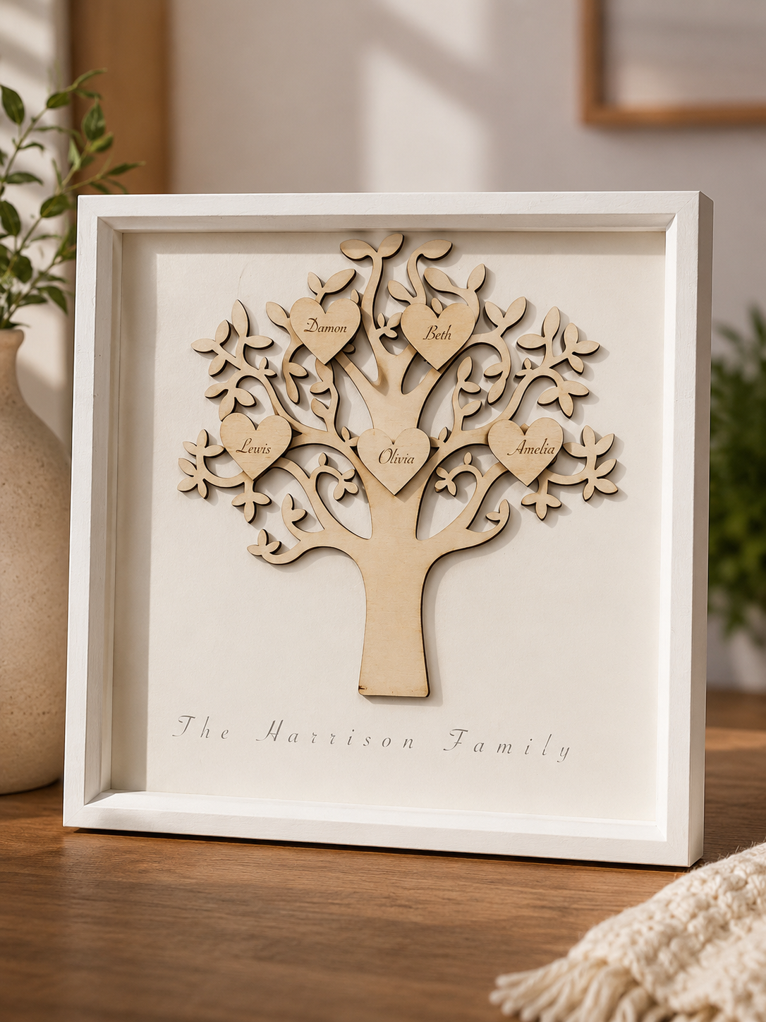 Personalised Engraved Family Tree Shadow Box | Custom Wooden Family Tree Frame | Family Name Keepsake Gift