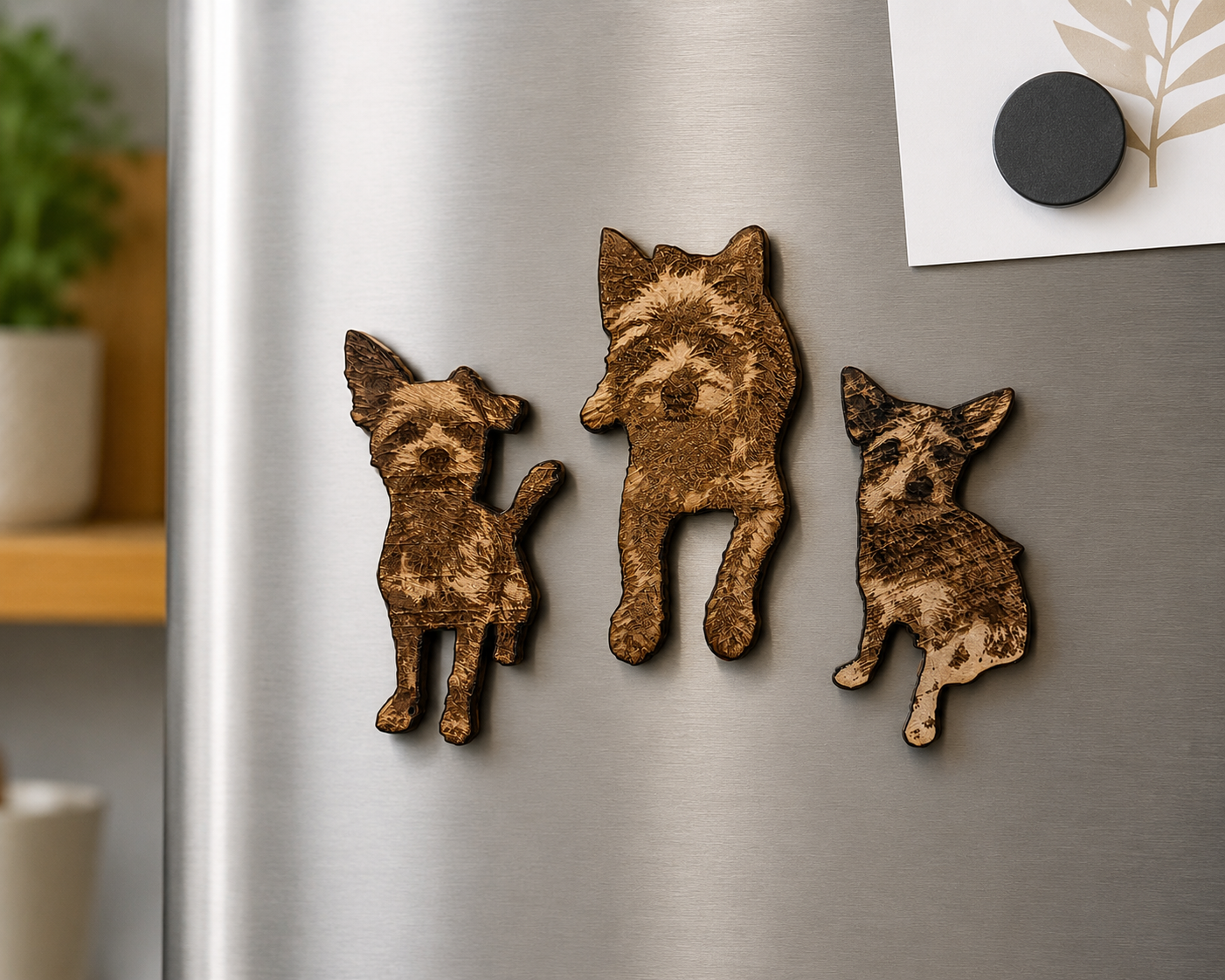Custom Wooden Dog Magnet From Photo | Personalized Pet Portrait Fridge Magnet | Laser Engraved Pet Memorial Gift