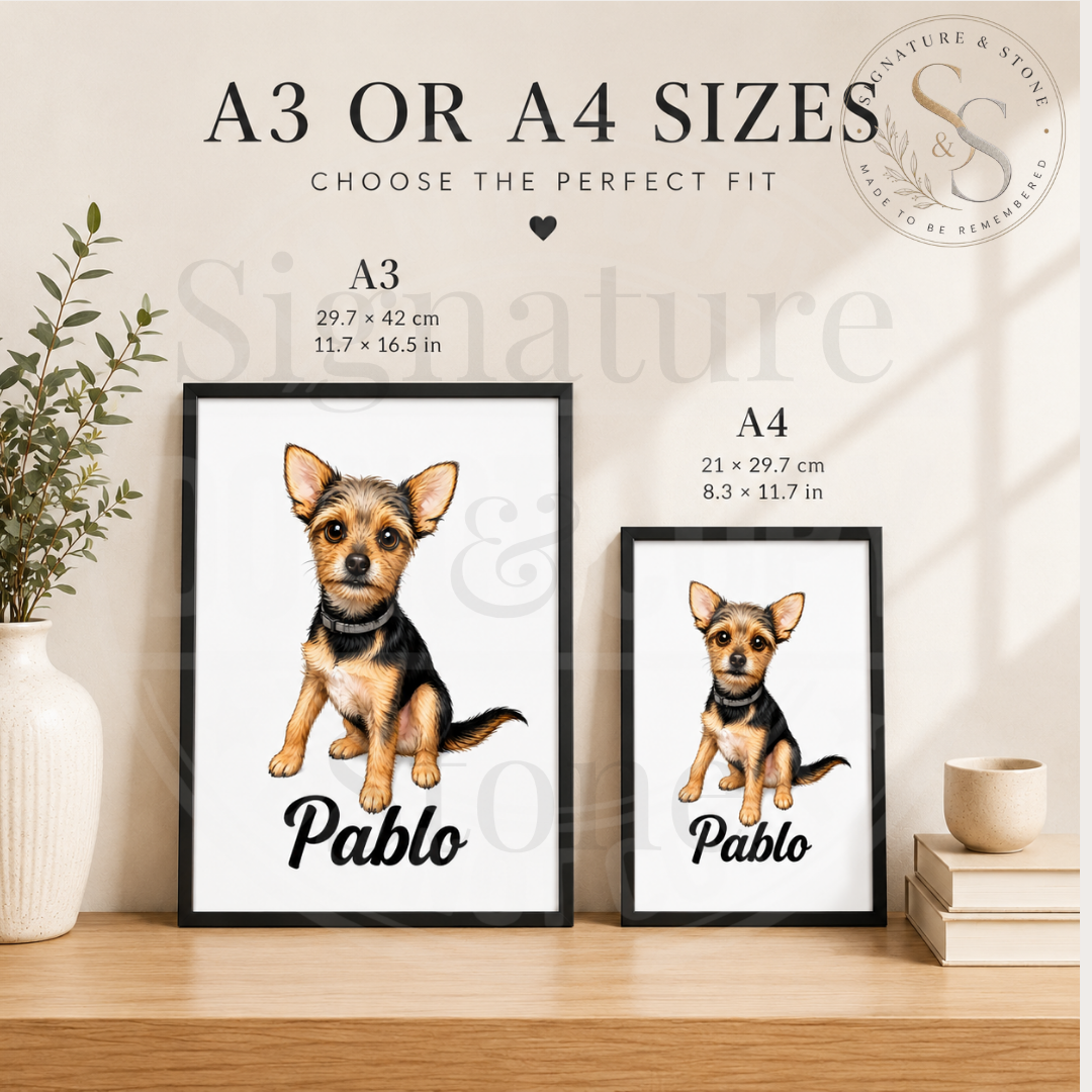 Custom Pet Portrait, Personalised Dog or Cat Print, Cartoon Pet Wall Art