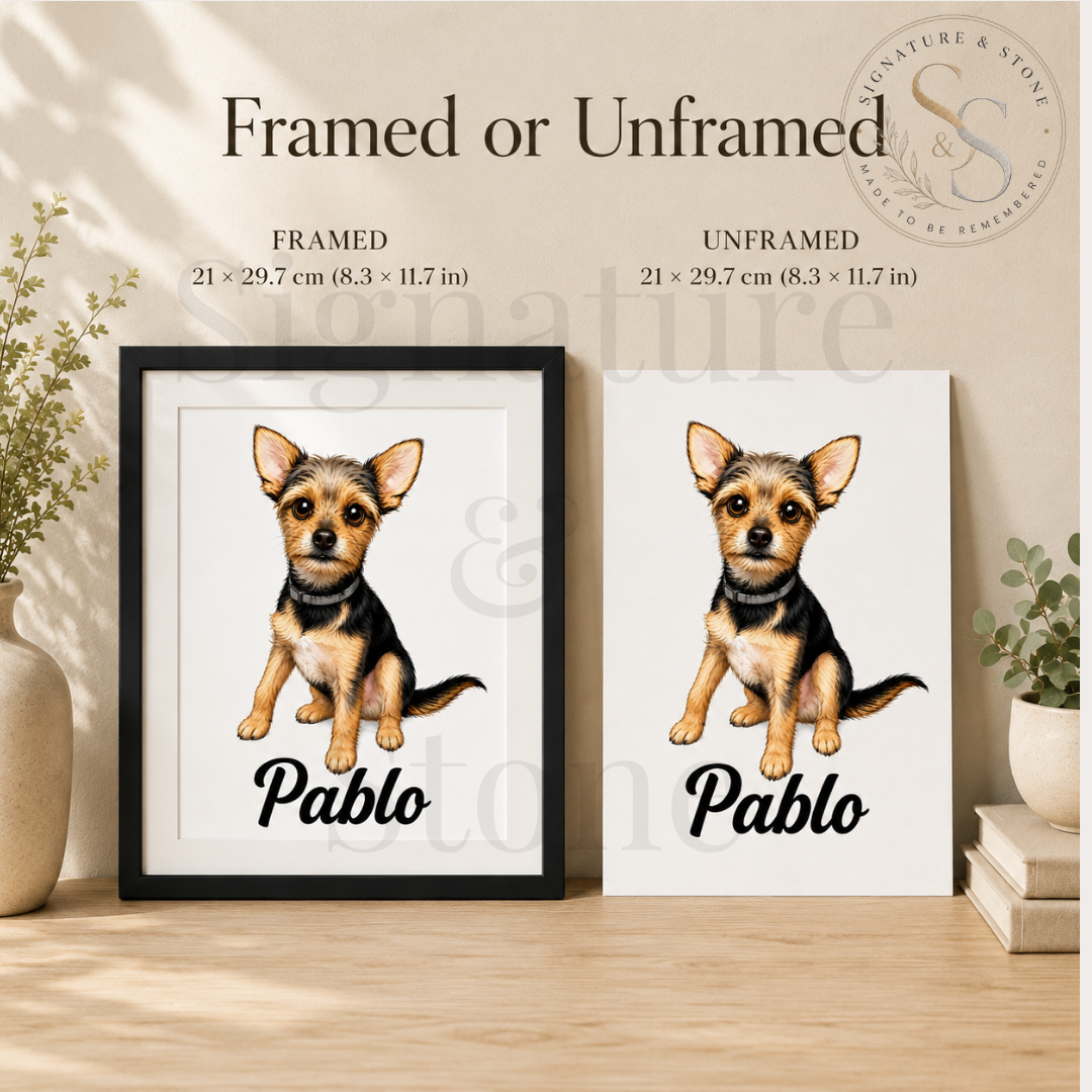 Custom Pet Portrait, Personalised Dog or Cat Print, Cartoon Pet Wall Art