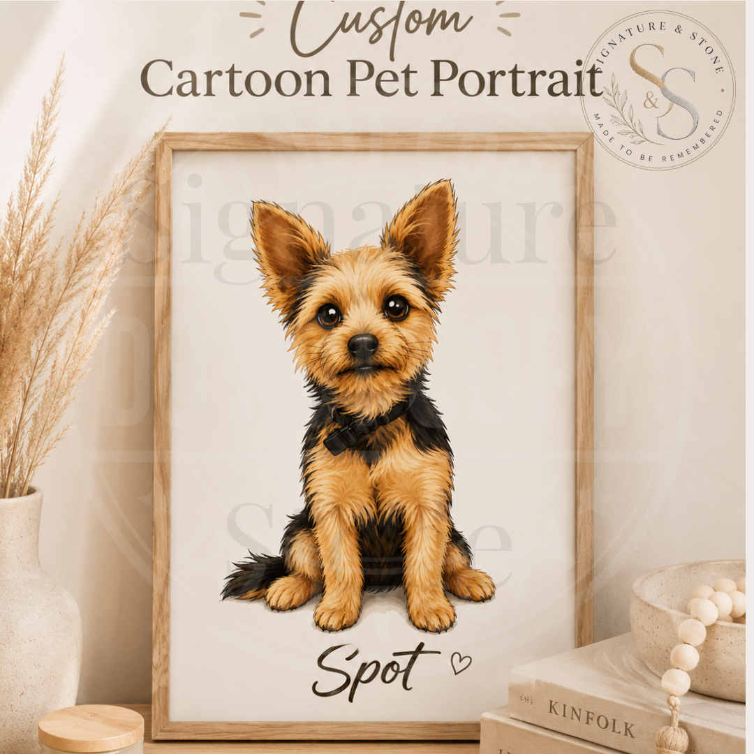 Custom Pet Portrait, Personalised Dog or Cat Print, Cartoon Pet Wall Art