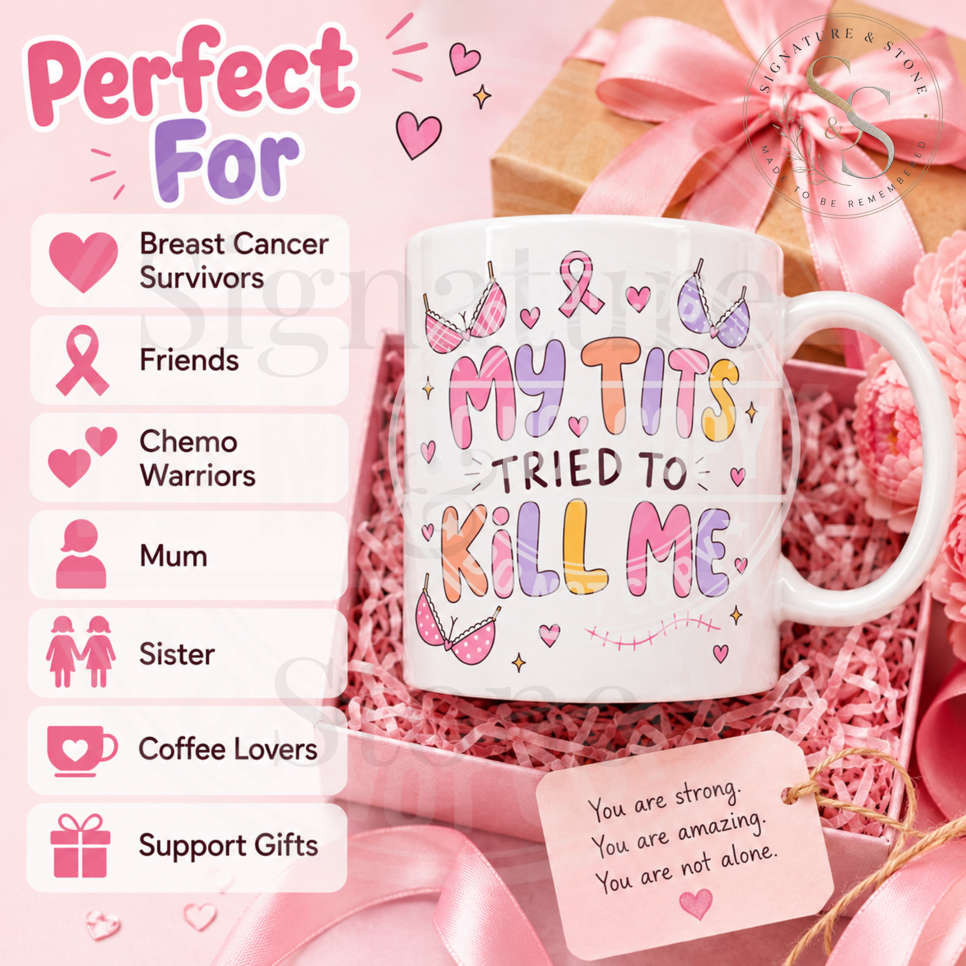 Gift idea for breast cancer survivors and chemo warriors.